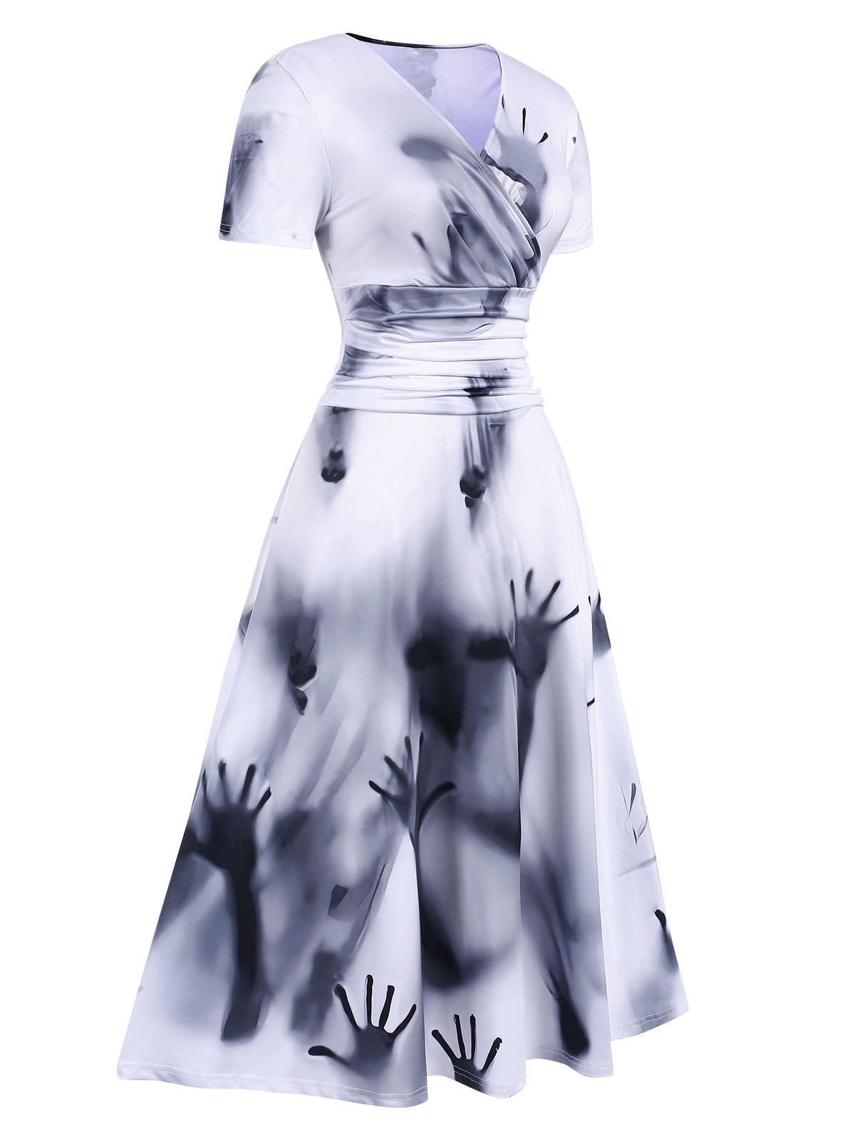 Black V-Neck Halloween Handprints Dress, 3 of 5