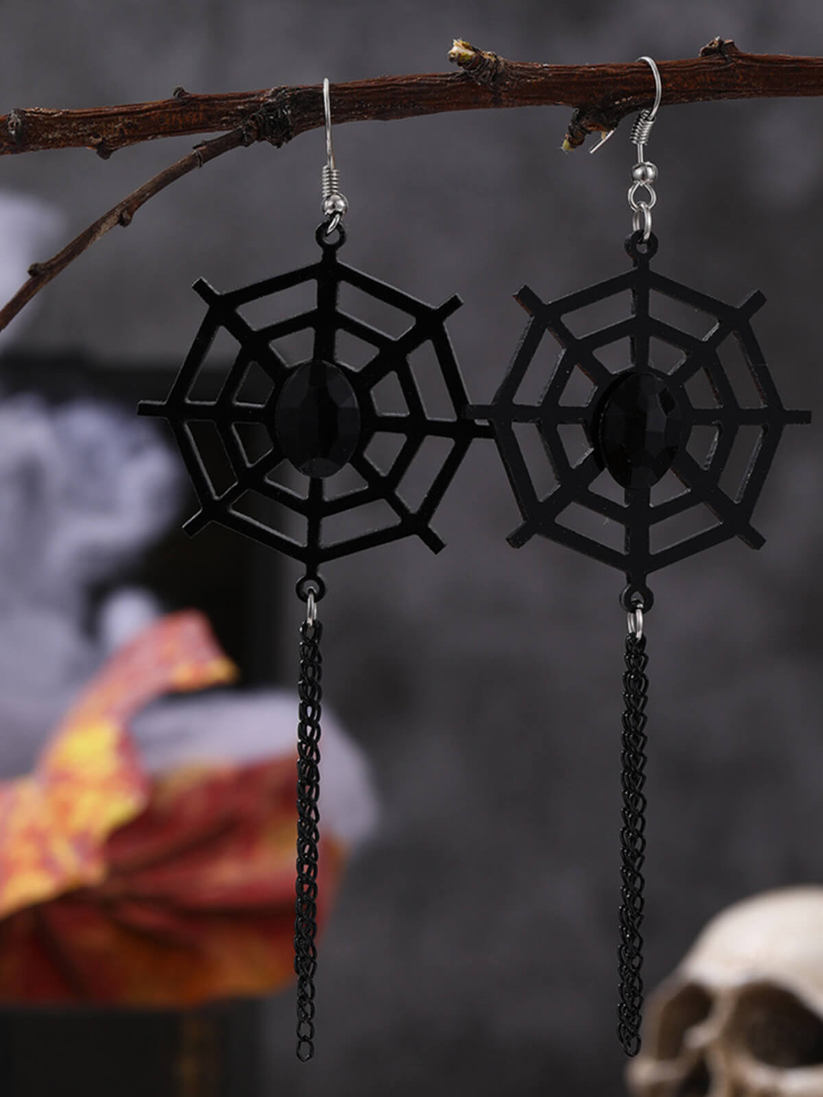 Vintage Black Spider Web Dangle Earrings, 3 of 5