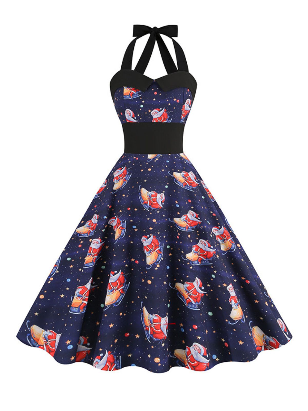 1950s Christmas Santa Claus Lace-Up Halter Dress Blue / S, 3 of 4