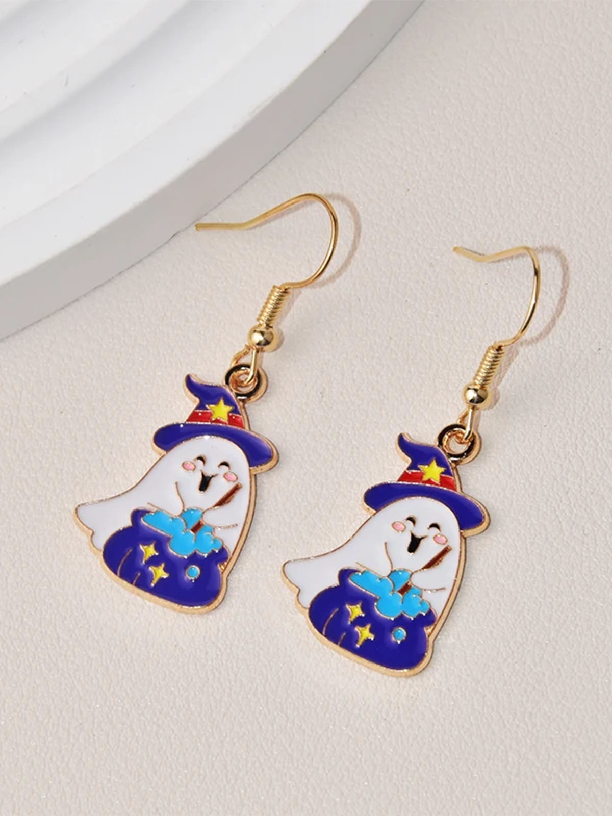 Halloween Cartoon Witch Hat Ghost Drop Earrings , 1 of 2