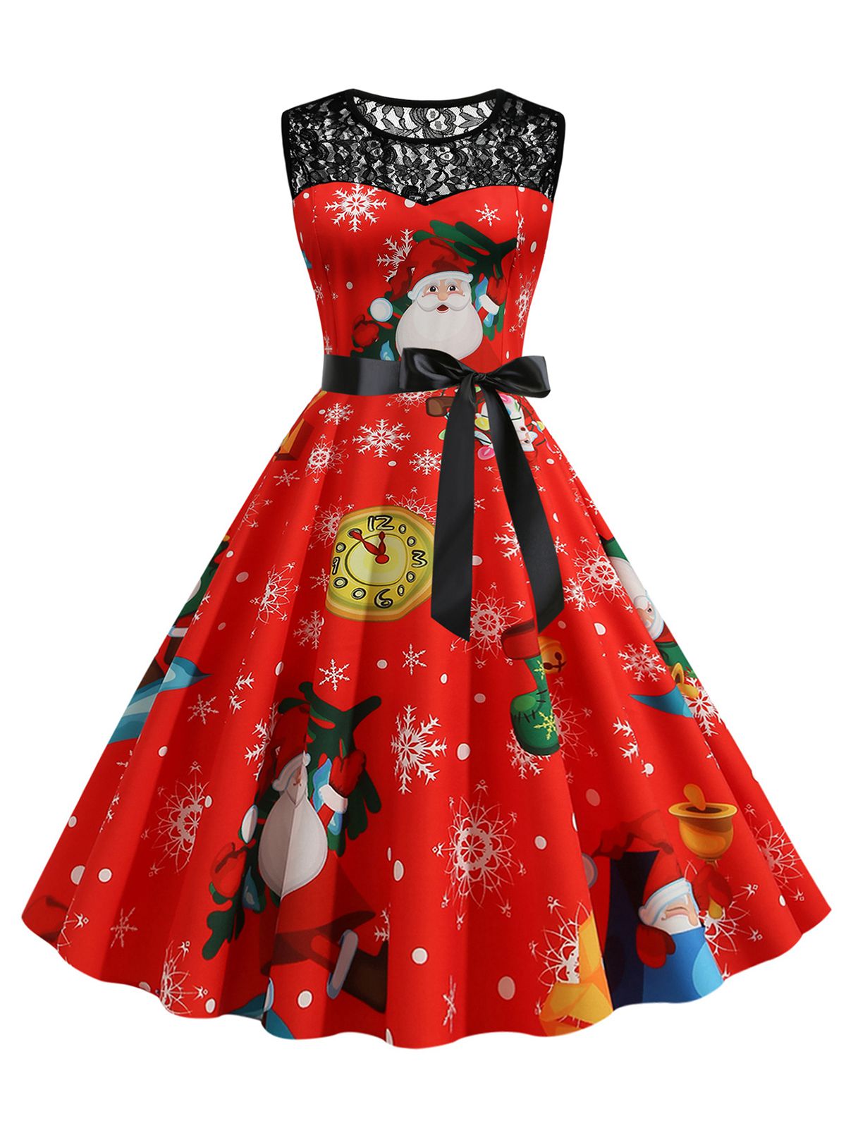 Red 1950s Santa Claus Lace Patchwork Dress , 1 of 3