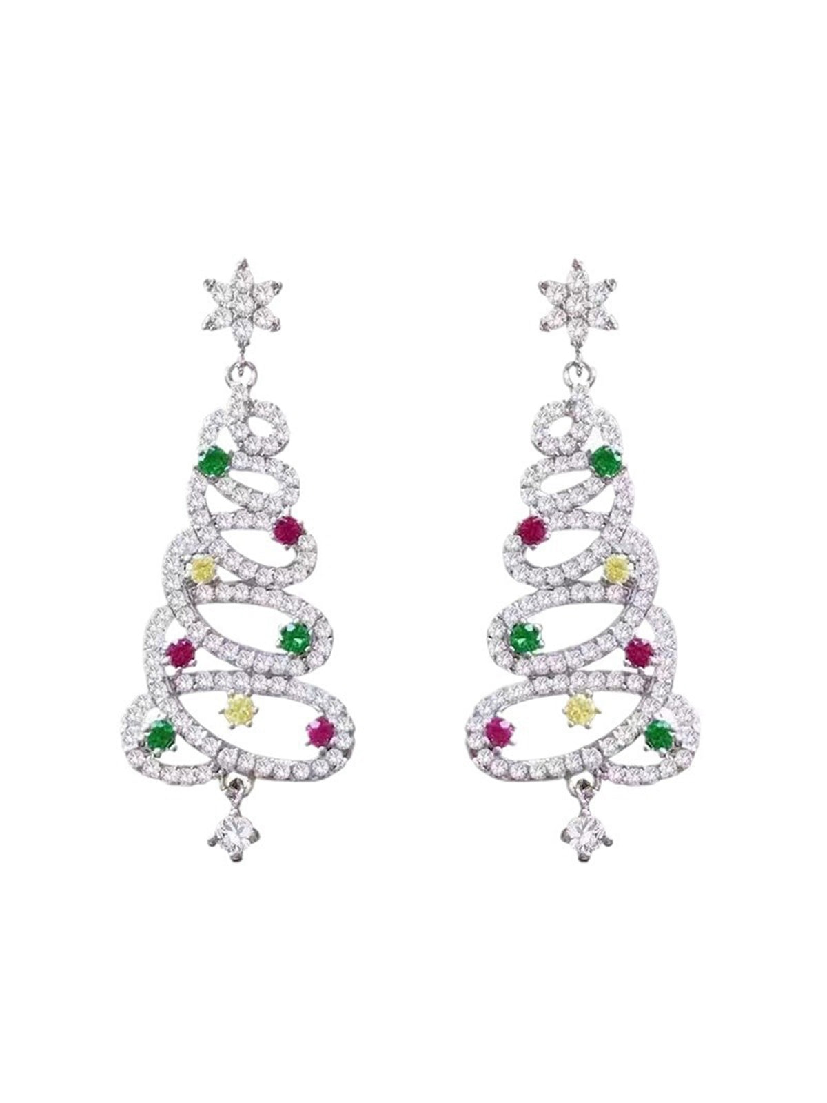 Silver Christmas Tree Colored Rhinestoned Earrings, 1 of 1