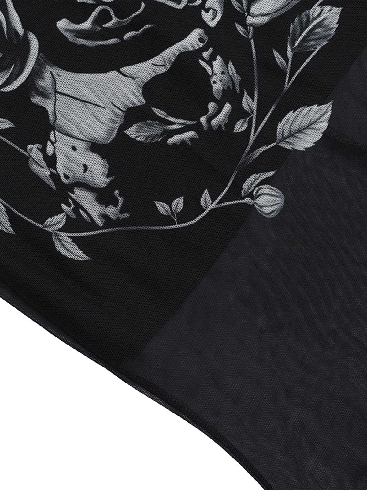 Black 1970s Slip Gothic Skeleton Print Mesh Dress , 7 of 8