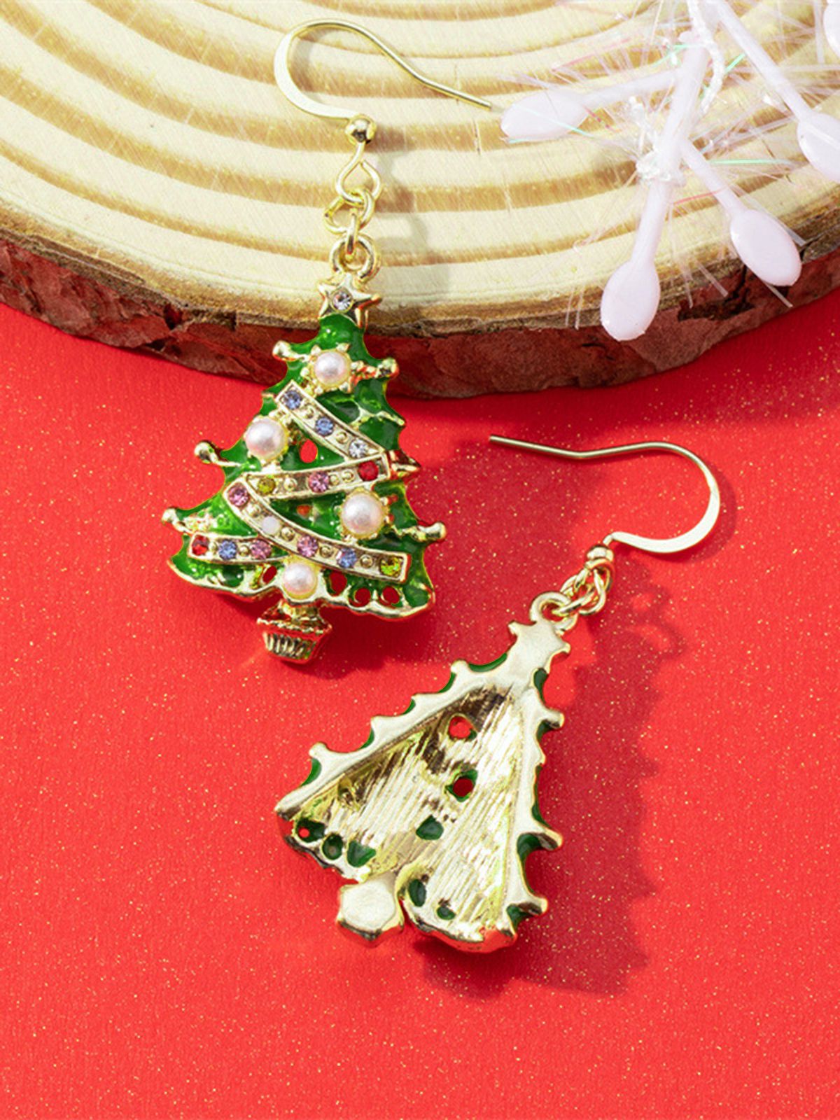 Christmas Tree Enamel Oil-Drip Earrings , 3 of 3