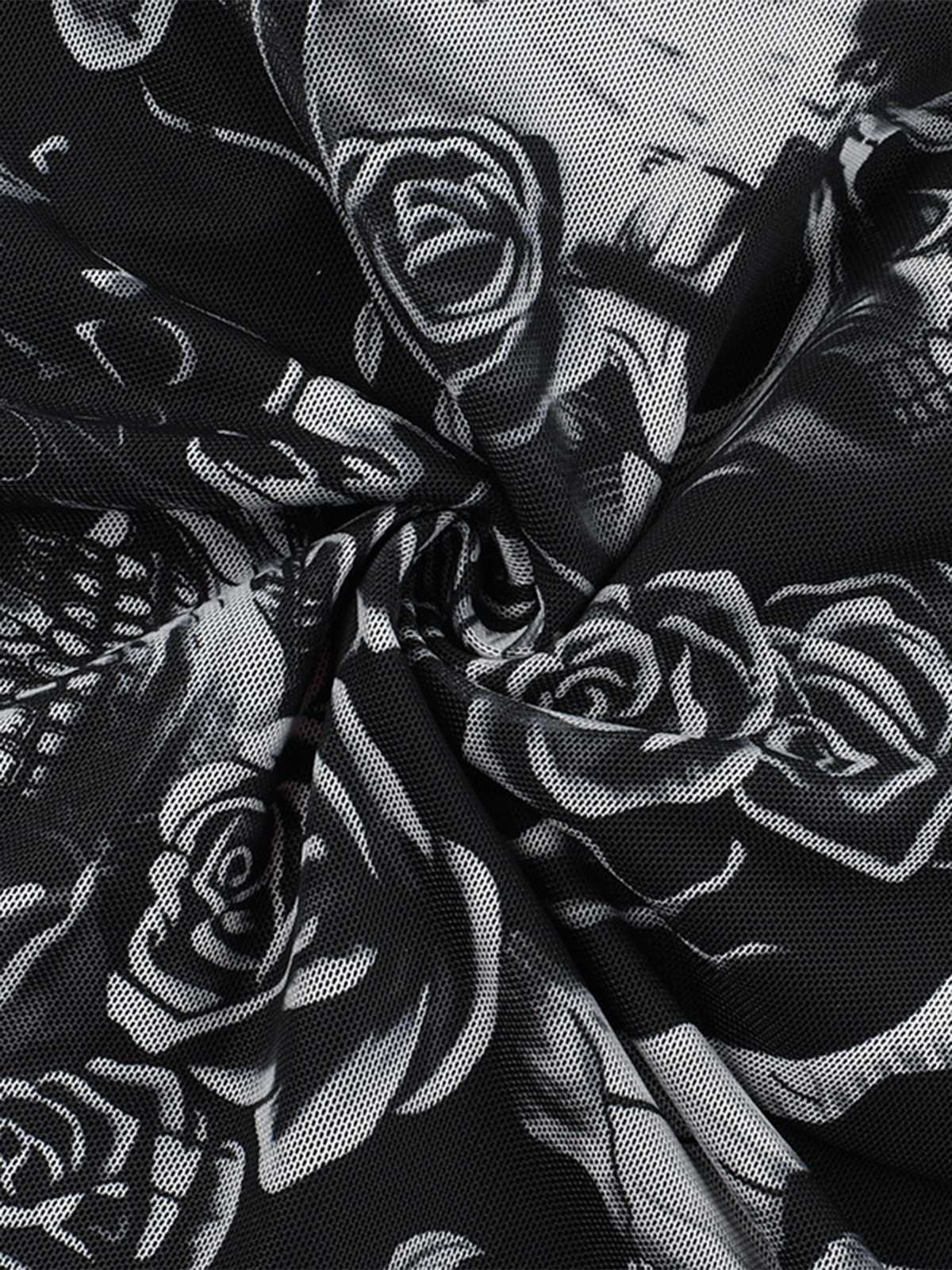 Black 1970s Slip Gothic Skeleton Print Mesh Dress , 5 of 8