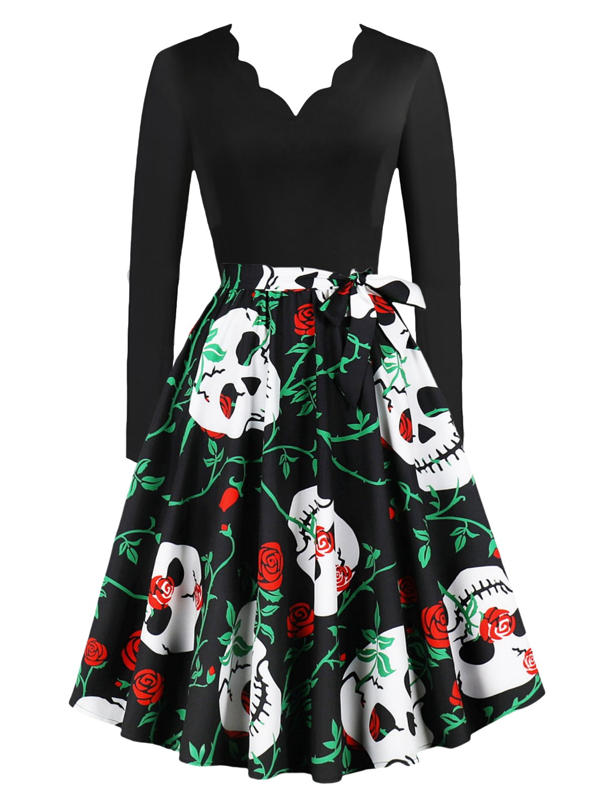 Halloween Pattern Wave Neck Patchwork Dress, 6 of 10