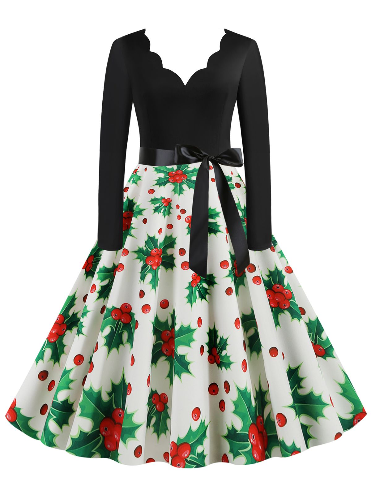 Christmas V-Neck Patchwork Swing Dress , 11 of 15