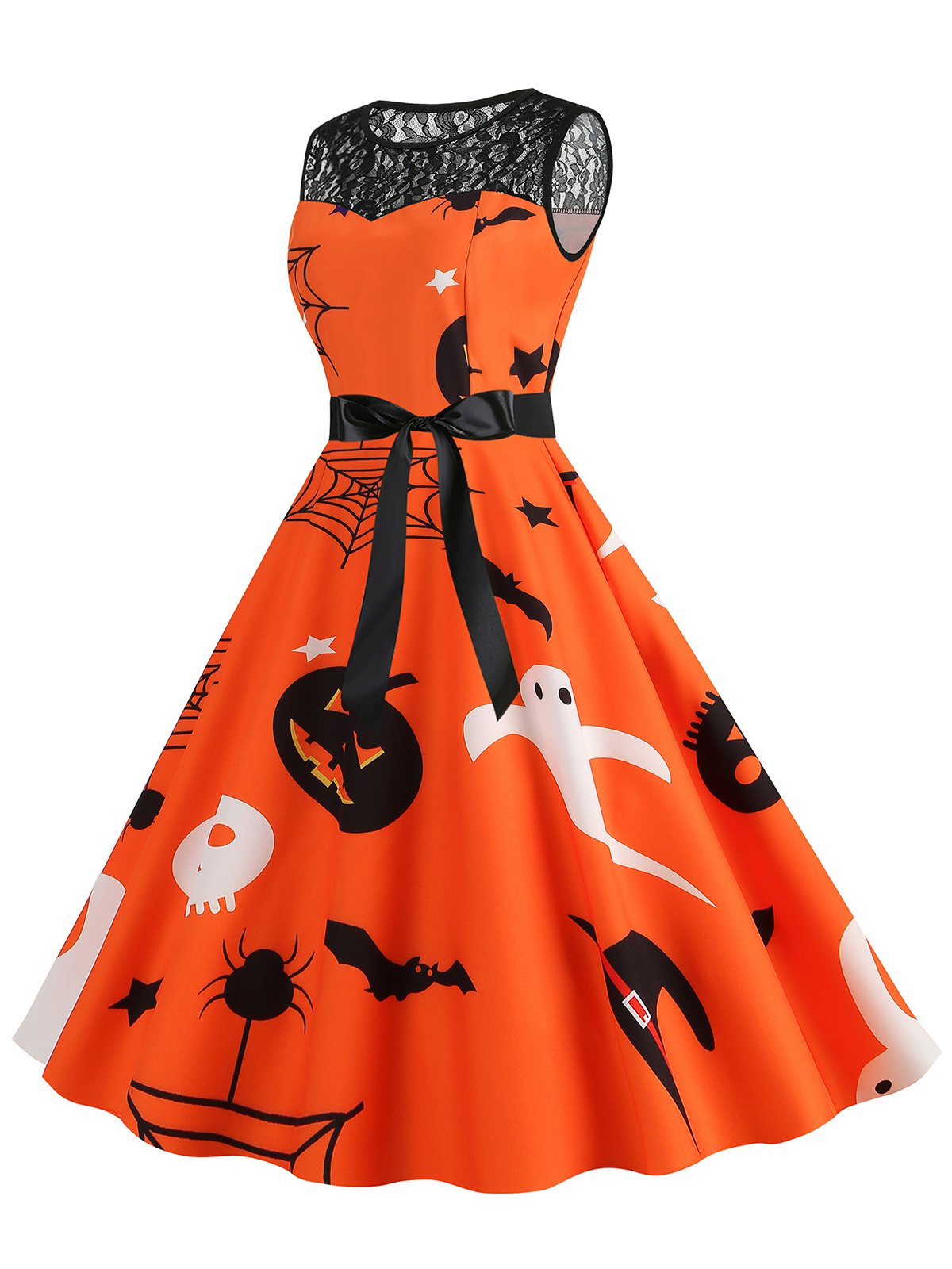 Halloween Lace Patchwork Sleeveless Dress , 10 of 16