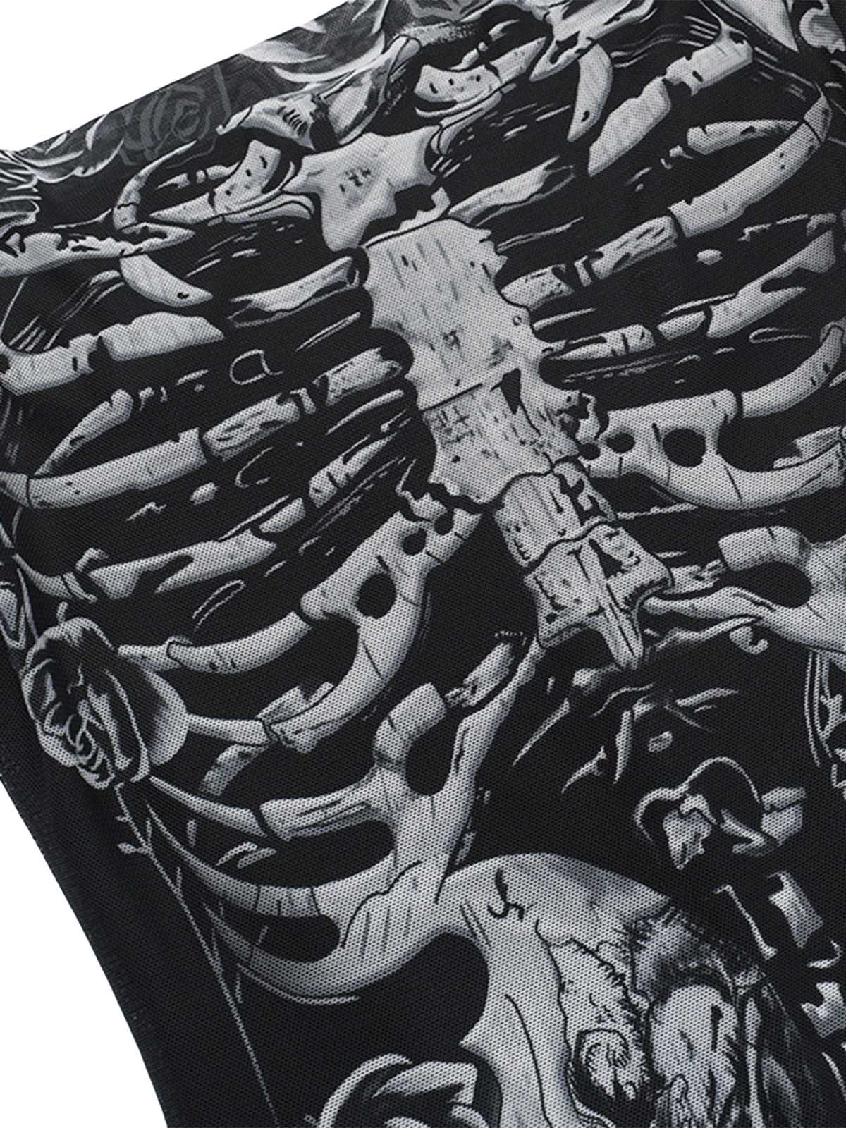 Black 1970s Slip Gothic Skeleton Print Mesh Dress , 8 of 8