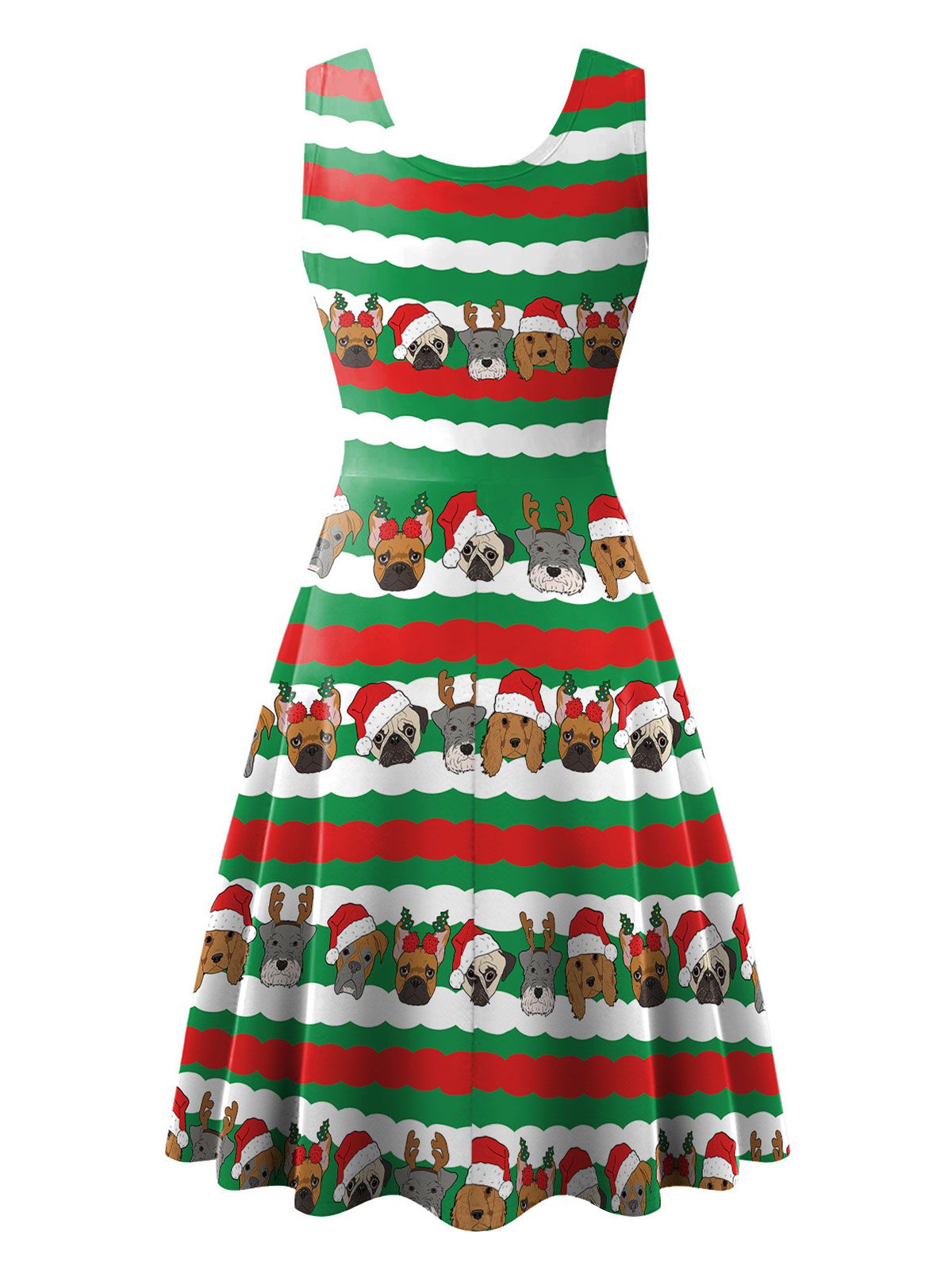 1950s Christmas Print Knitted Sleeveless Dress Bright Green / S, 2 of 6