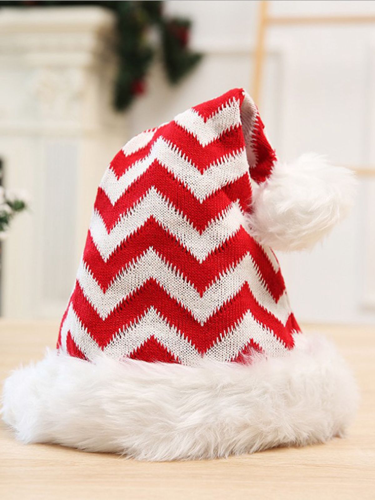 Vintage Christmas Red Striped Plush Hat, 2 of 3
