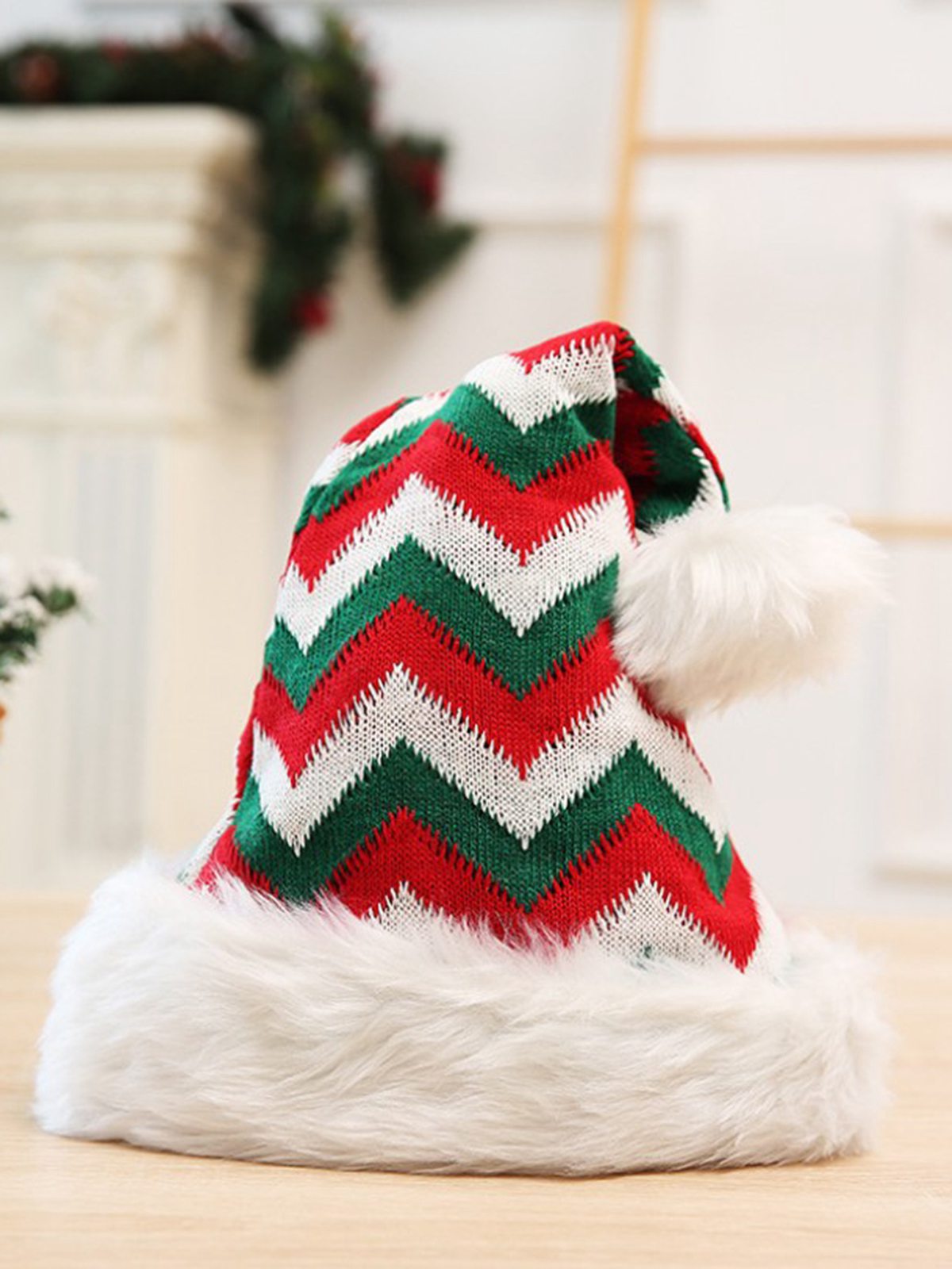 Vintage Christmas Red Striped Plush Hat, 1 of 3