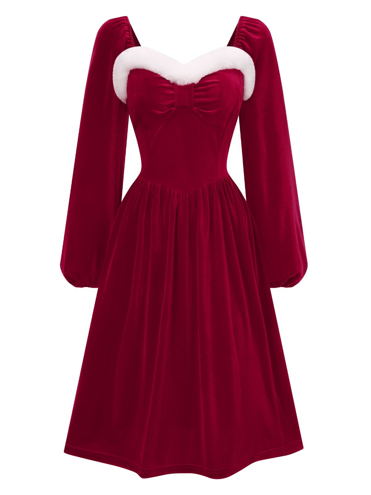 Wine Red Christmas Fur Collar Solid Dress, 2 of 4