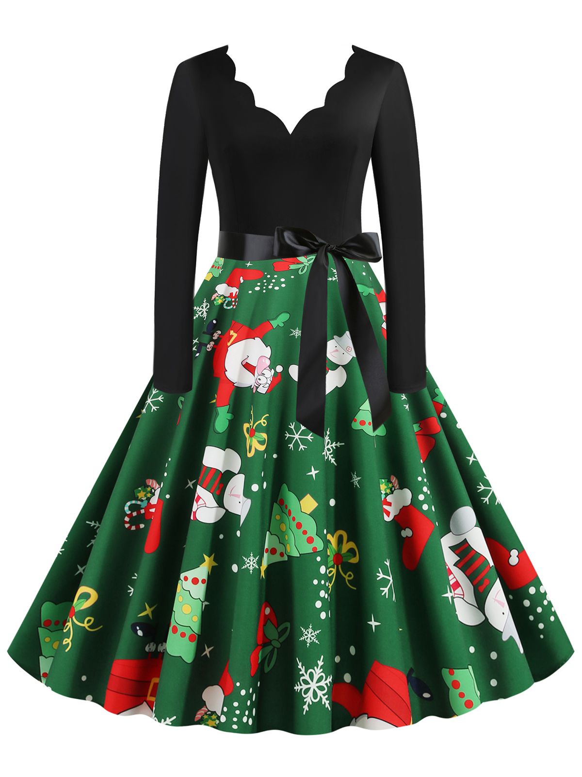 Christmas V-Neck Patchwork Swing Dress , 5 of 15