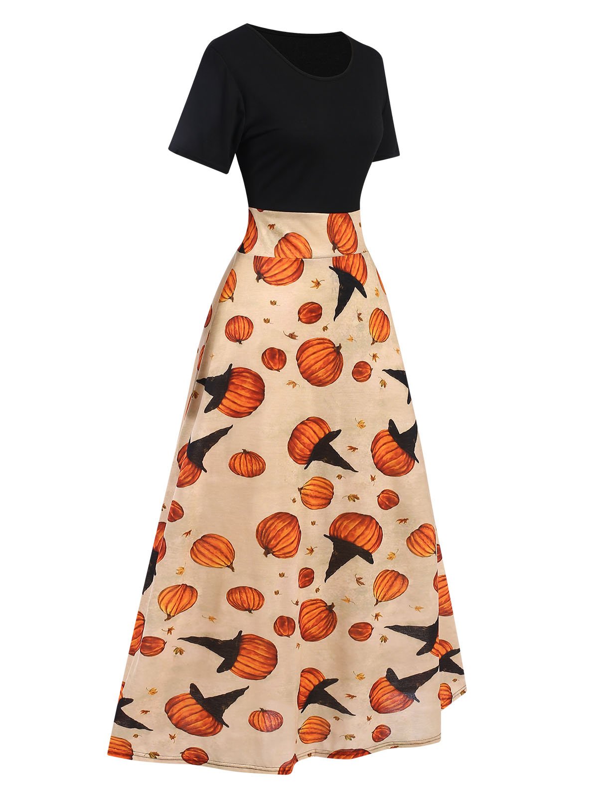 Multicolor 1950s Halloween Pumpkin Patchwork Dress , 2 of 4