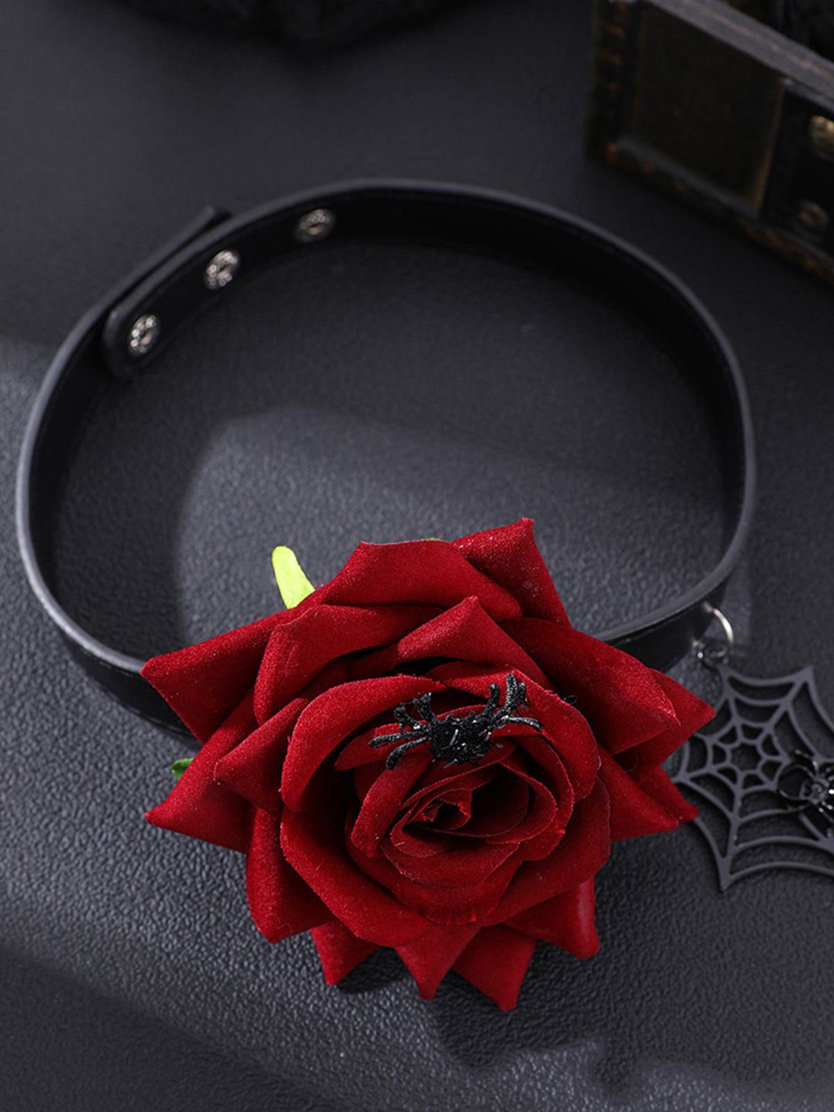 Gothic Spider Web & Rose Choker Collar Necklace, 4 of 5