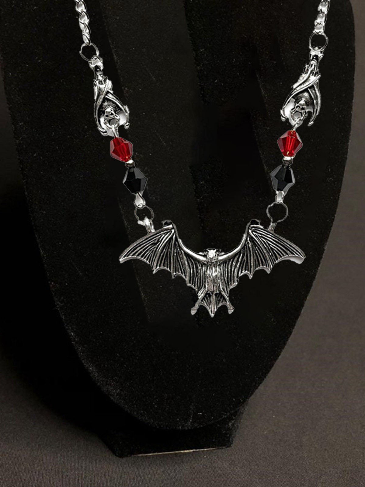 Halloween Gothic Bat Crystal Bead Necklace , 8 of 8