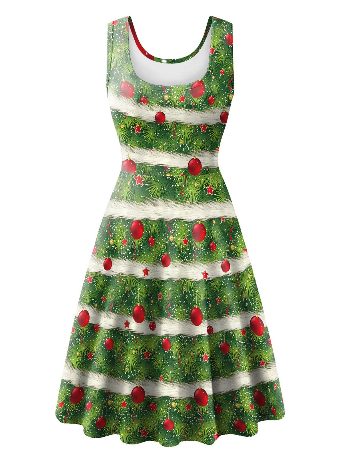 1950s Christmas Print Knitted Sleeveless Dress Bright Green / S, 5 of 6