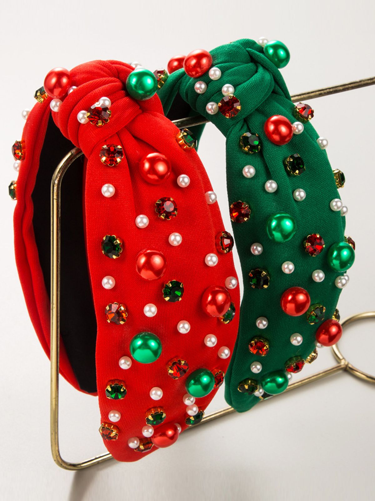 Christmas Colored Beads Rhinestoned Headband, 3 of 4