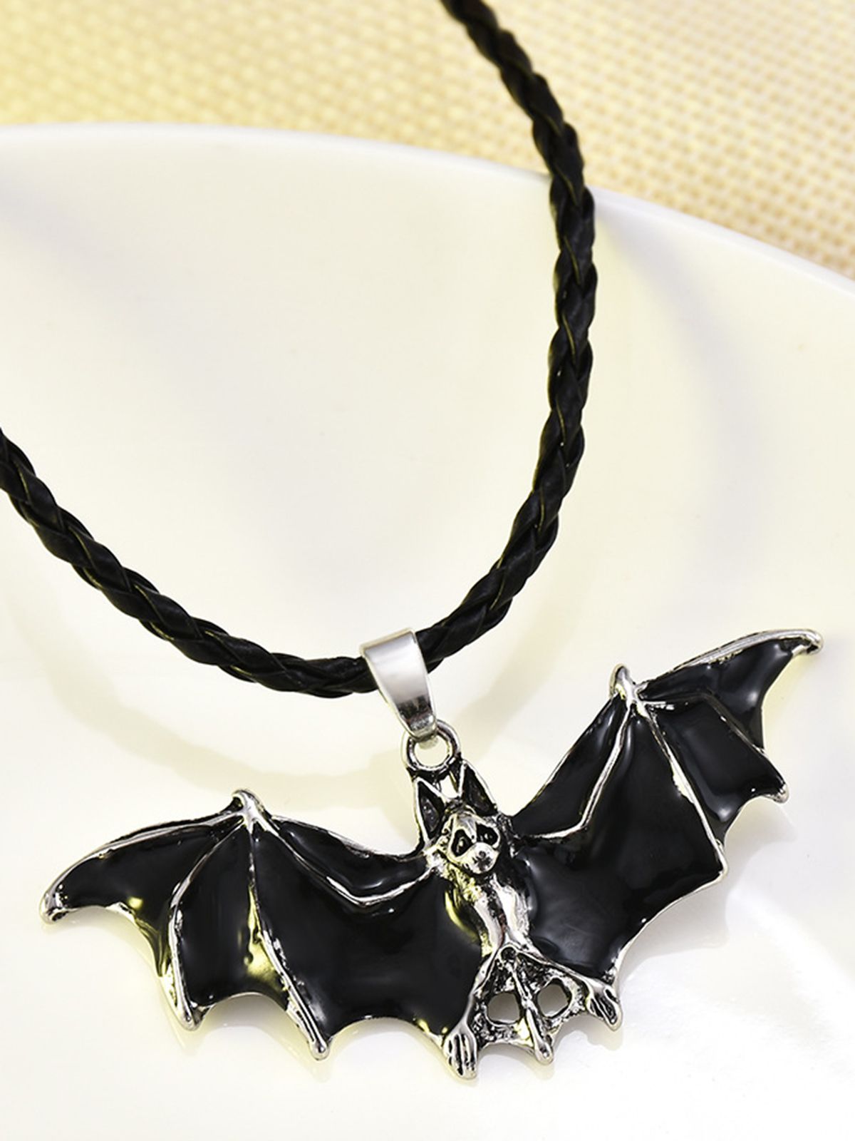 Black 1PC Halloween Bat Necklace , 3 of 4