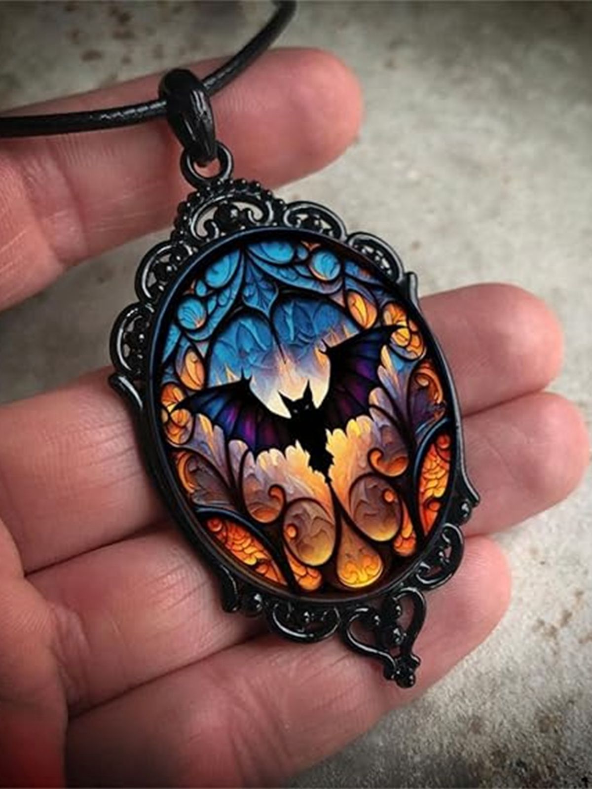 Black Halloween Bat Vintage Pendant Necklace, 3 of 3