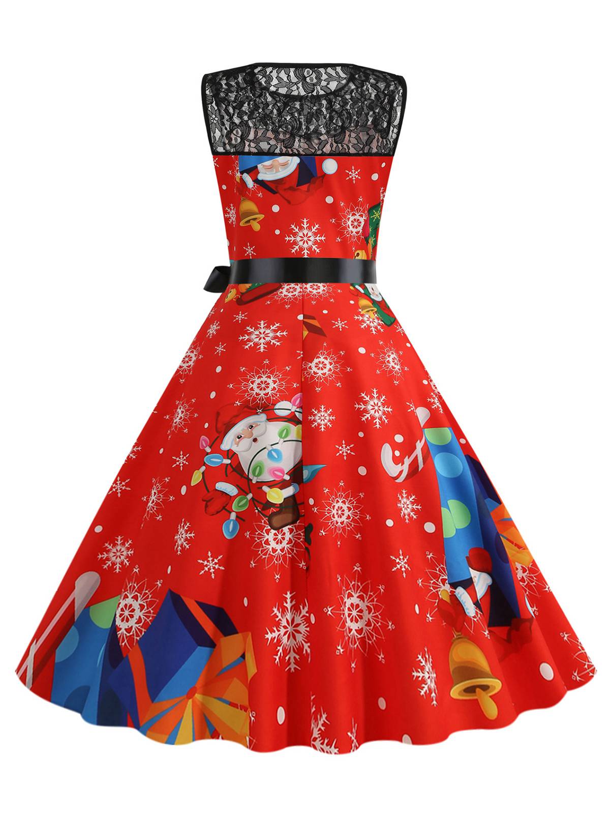 Red 1950s Santa Claus Lace Patchwork Dress , 3 of 3