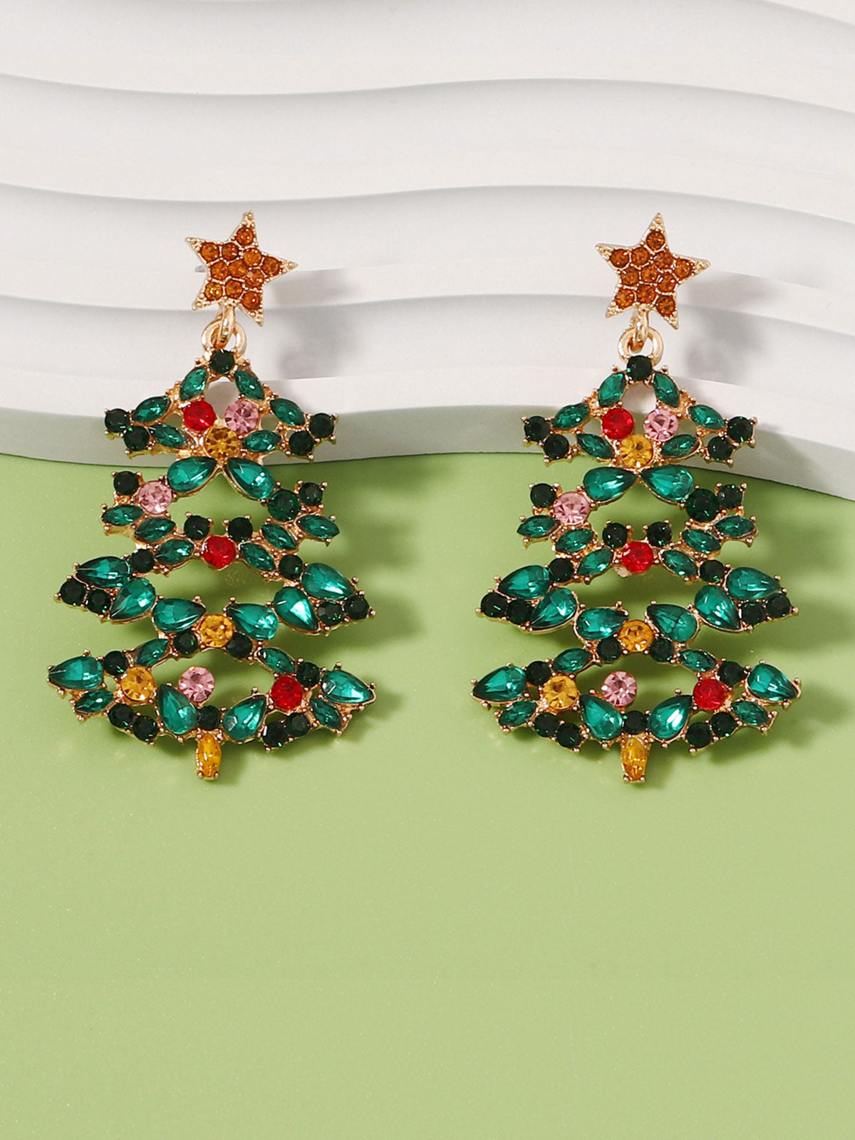 Christmas Tree Alloy Inlaid Diamond Earrings Multicolor, 4 of 4