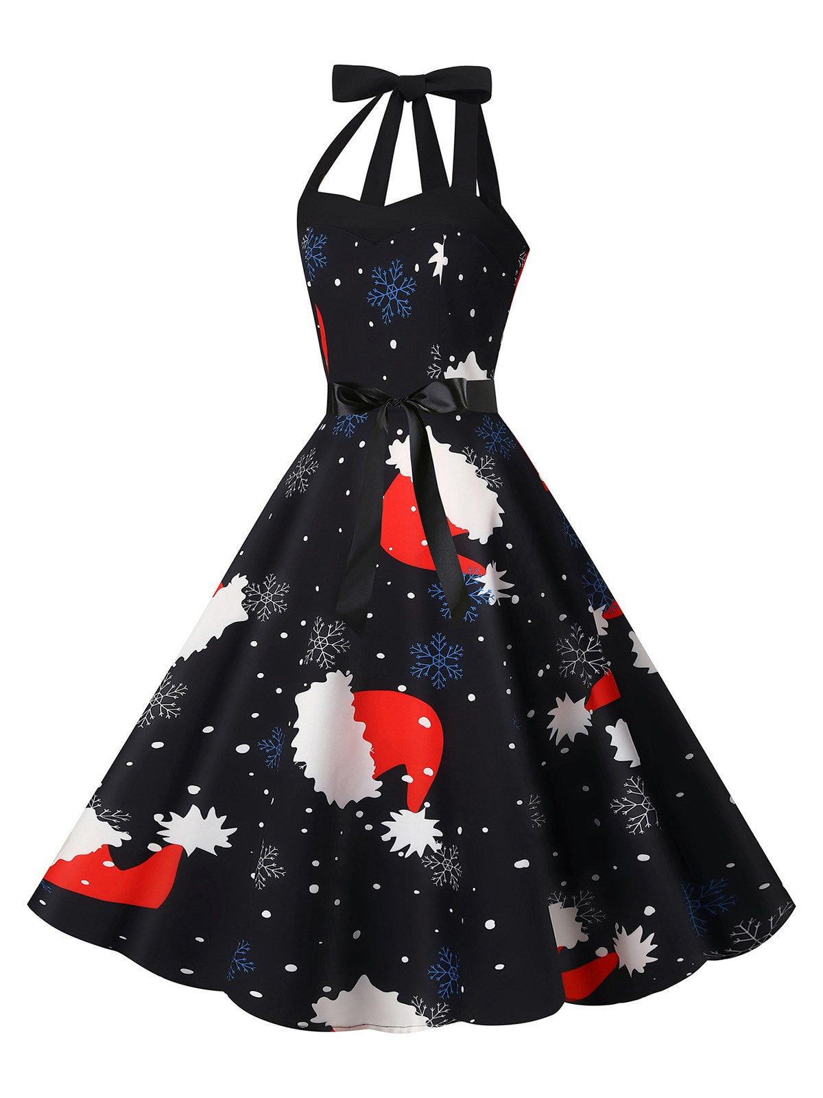 1950s Christmas Halter Belted Swing Dress , 6 of 11