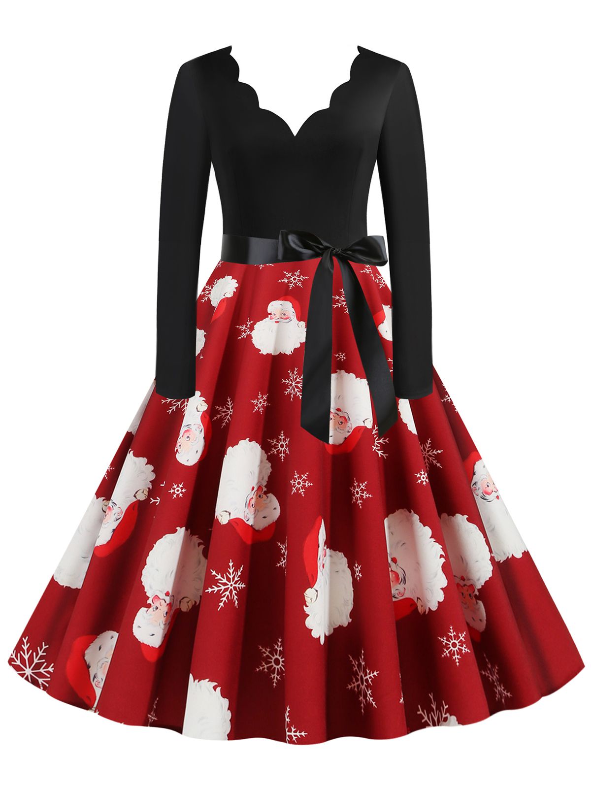 Christmas V-Neck Patchwork Swing Dress , 1 of 15