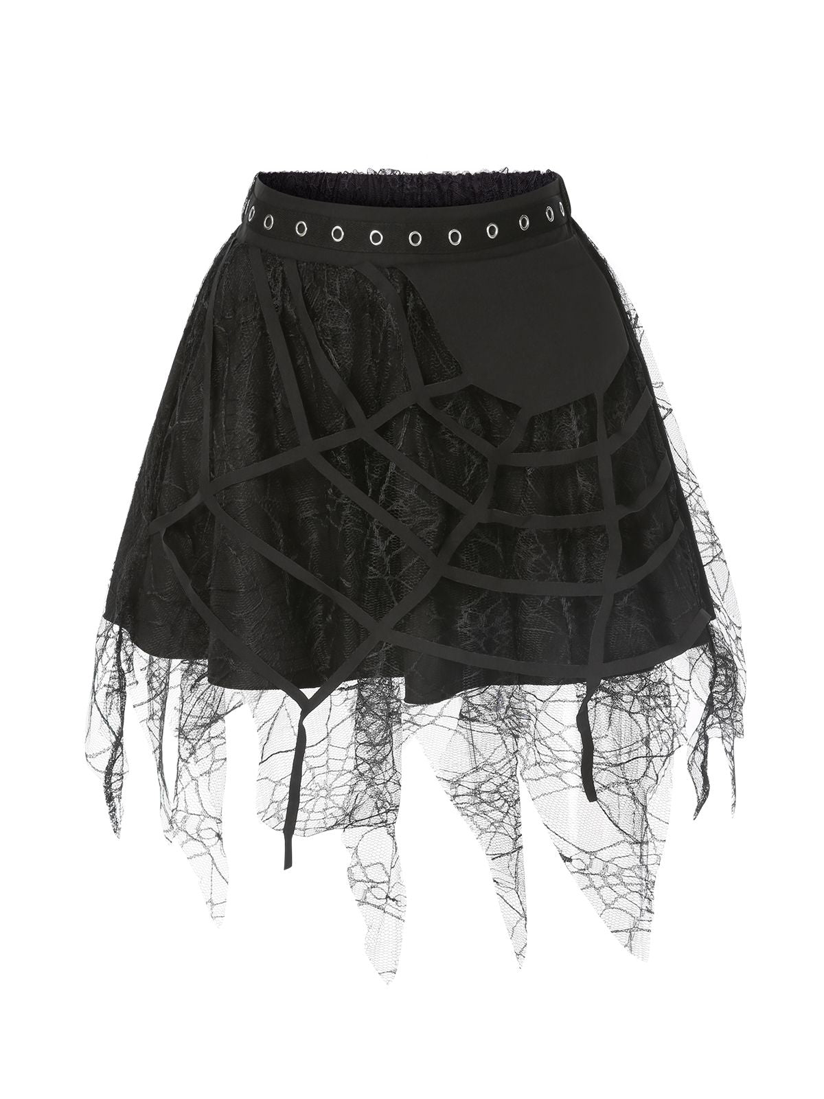 Black 1960s Grommet Halloween Spider Web Lace Skirt Black / S, 1 of 5