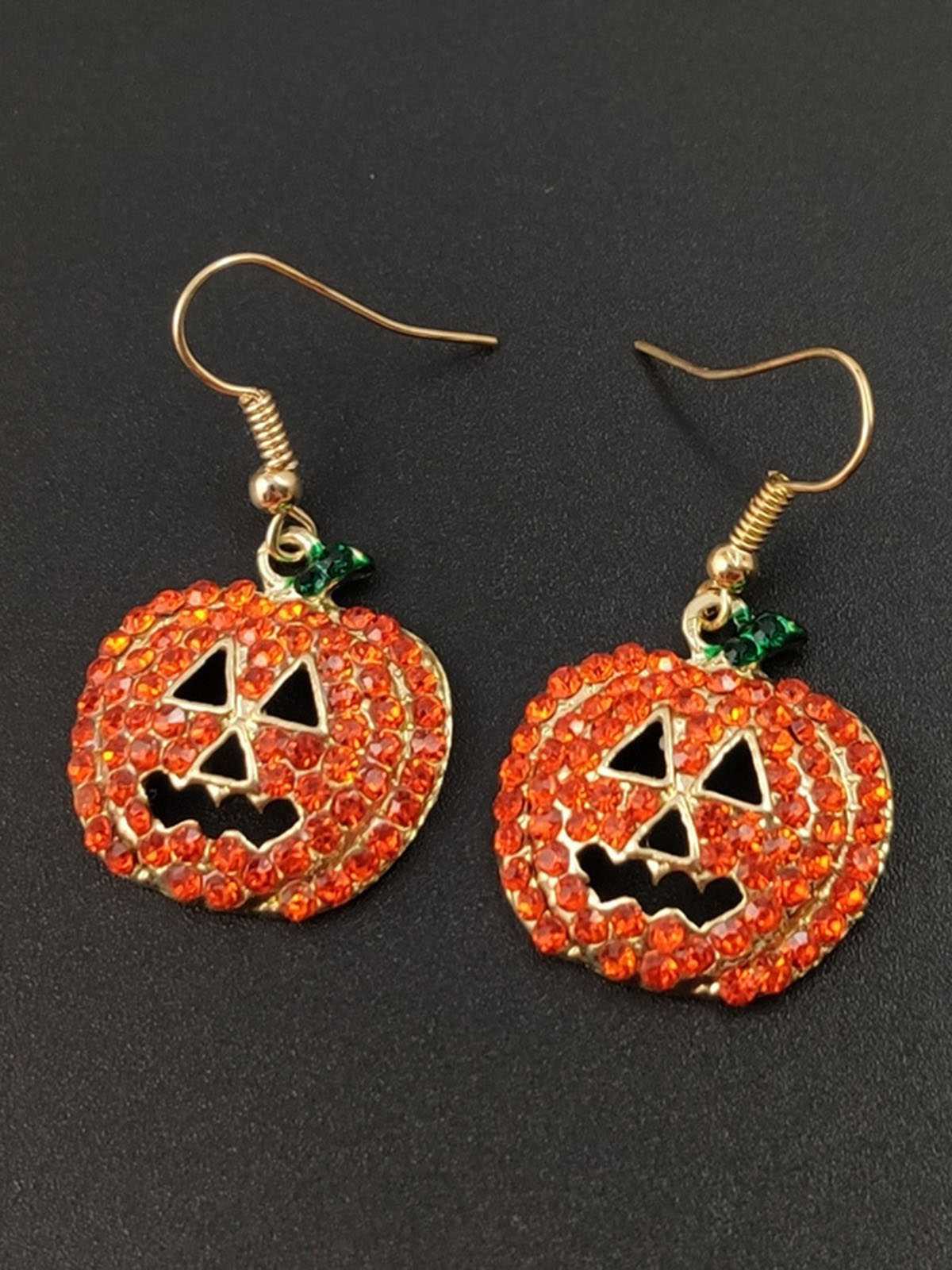 Halloween Rhinestones Grimace Pumpkin Earrings, 5 of 8