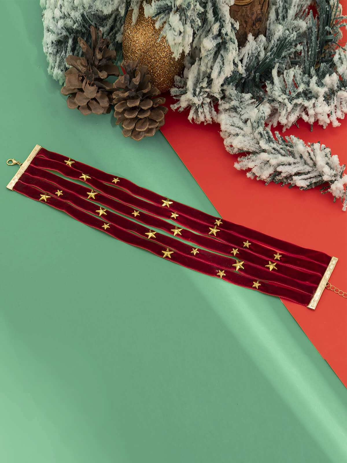 Burgundy Christmas Star Wide Velvet Necklace Wine Red, 4 of 6