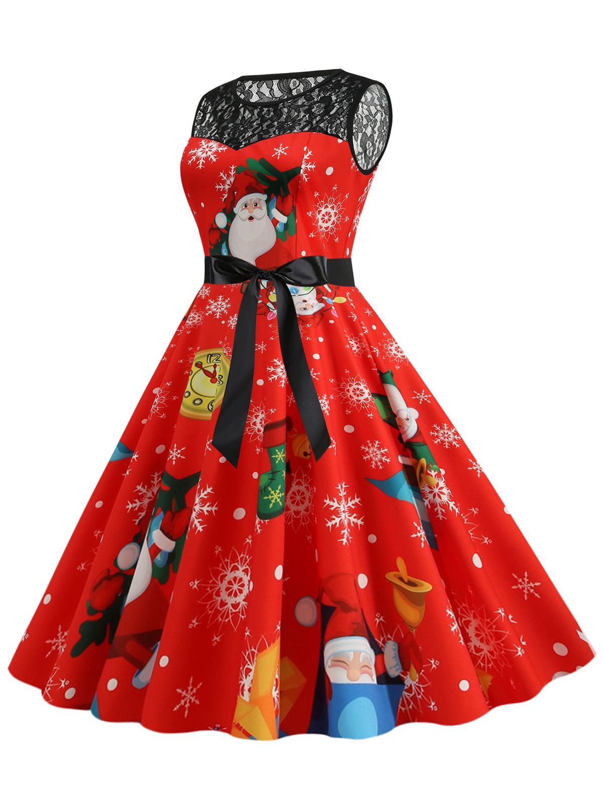Red 1950s Santa Claus Lace Patchwork Dress , 2 of 3