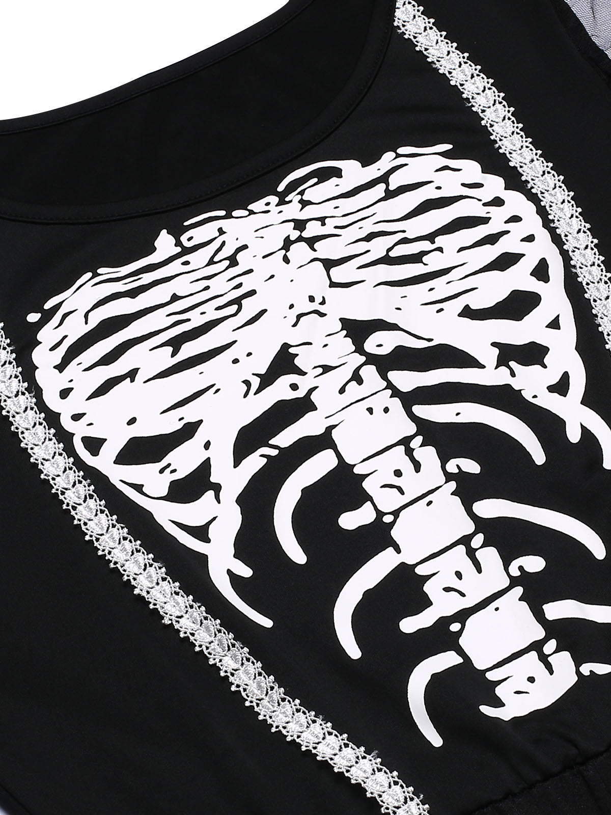 Black Halloween Skeleton Ruffles Dress With Veil , 5 of 11