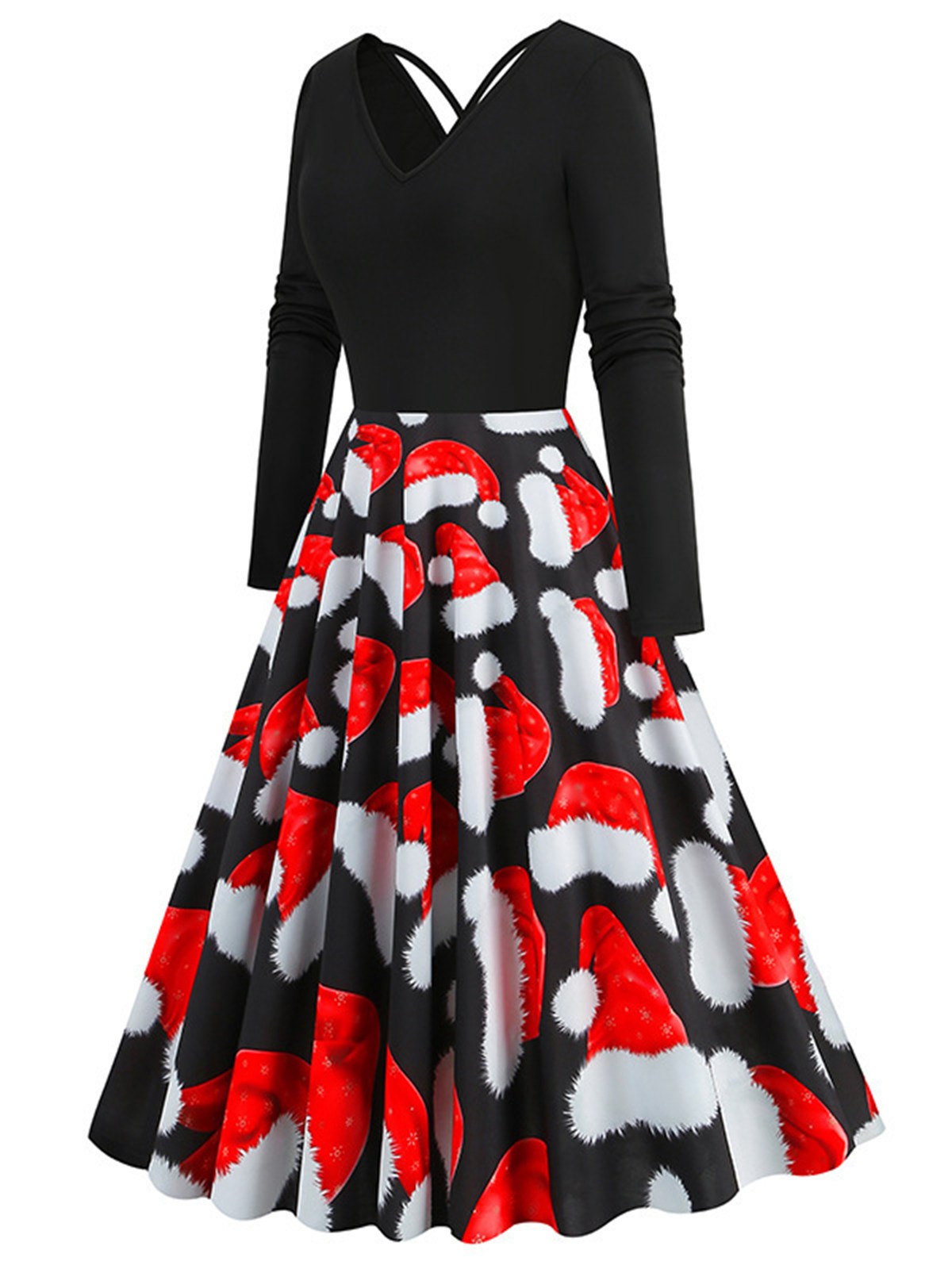 Red 1950s Christmas Santa Hat Patchwork Dress , 2 of 4