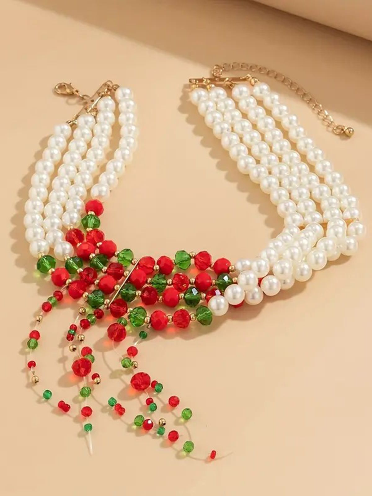 Christmas Multilayer Contrast Pearl Strand Necklace, 2 of 4