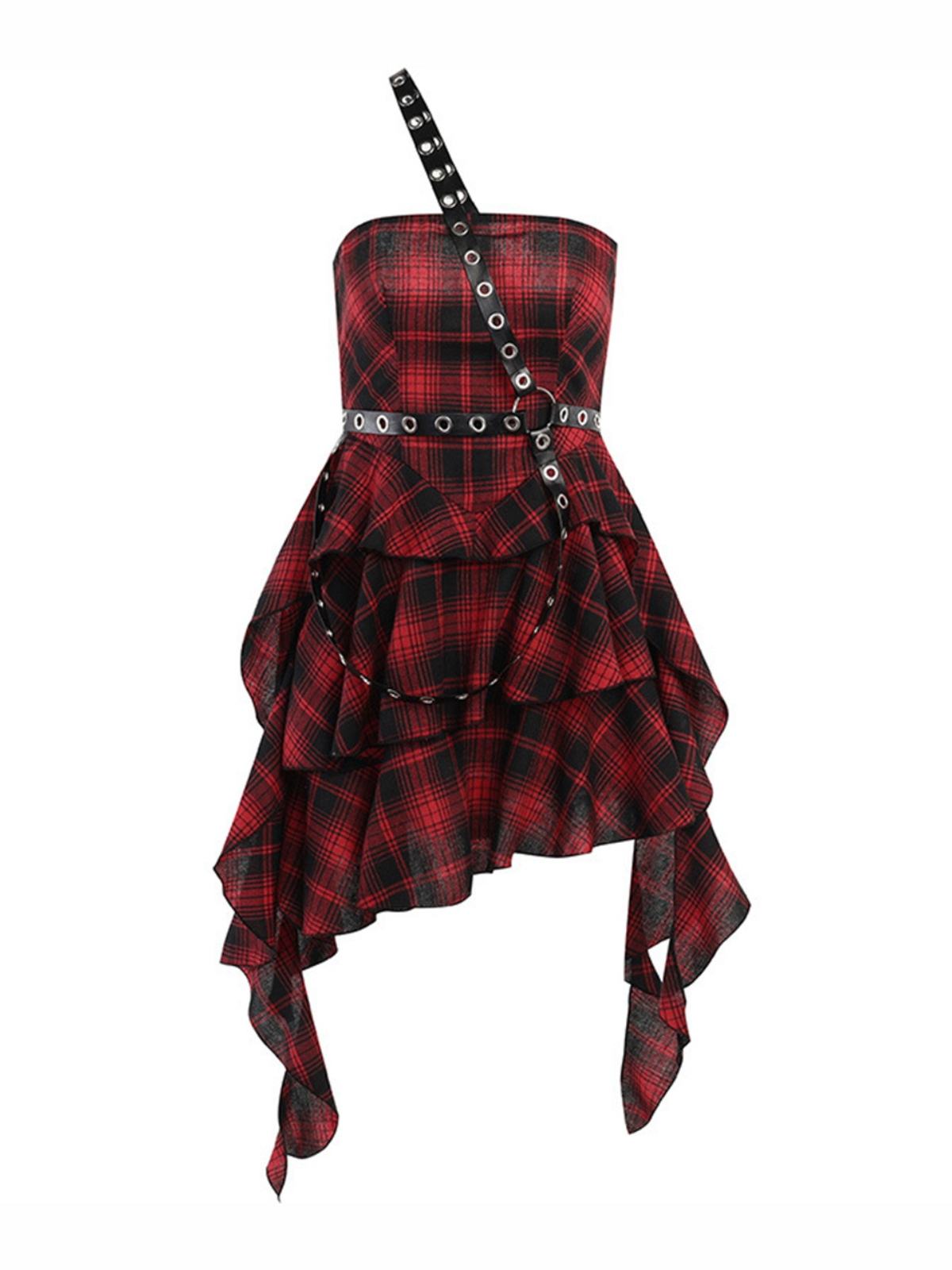 Halloween Gothic One-Shoulder Plaid Dress , 1 of 1