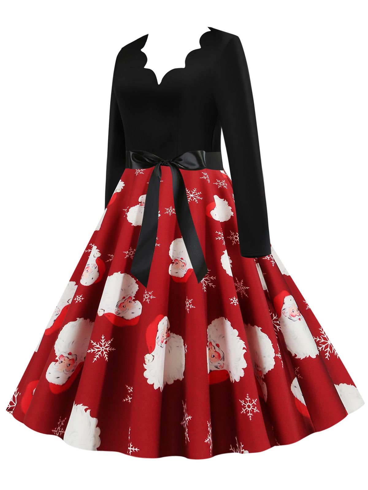 Christmas V-Neck Patchwork Swing Dress , 9 of 15