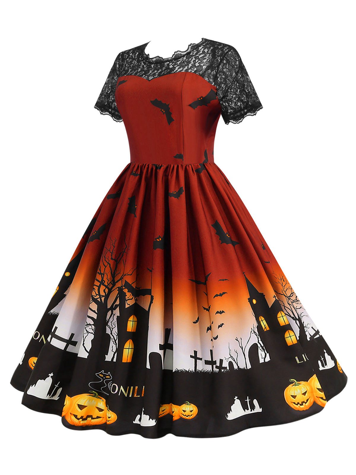 Halloween Lace Patchwork Short Sleeves Dress, 5 of 9