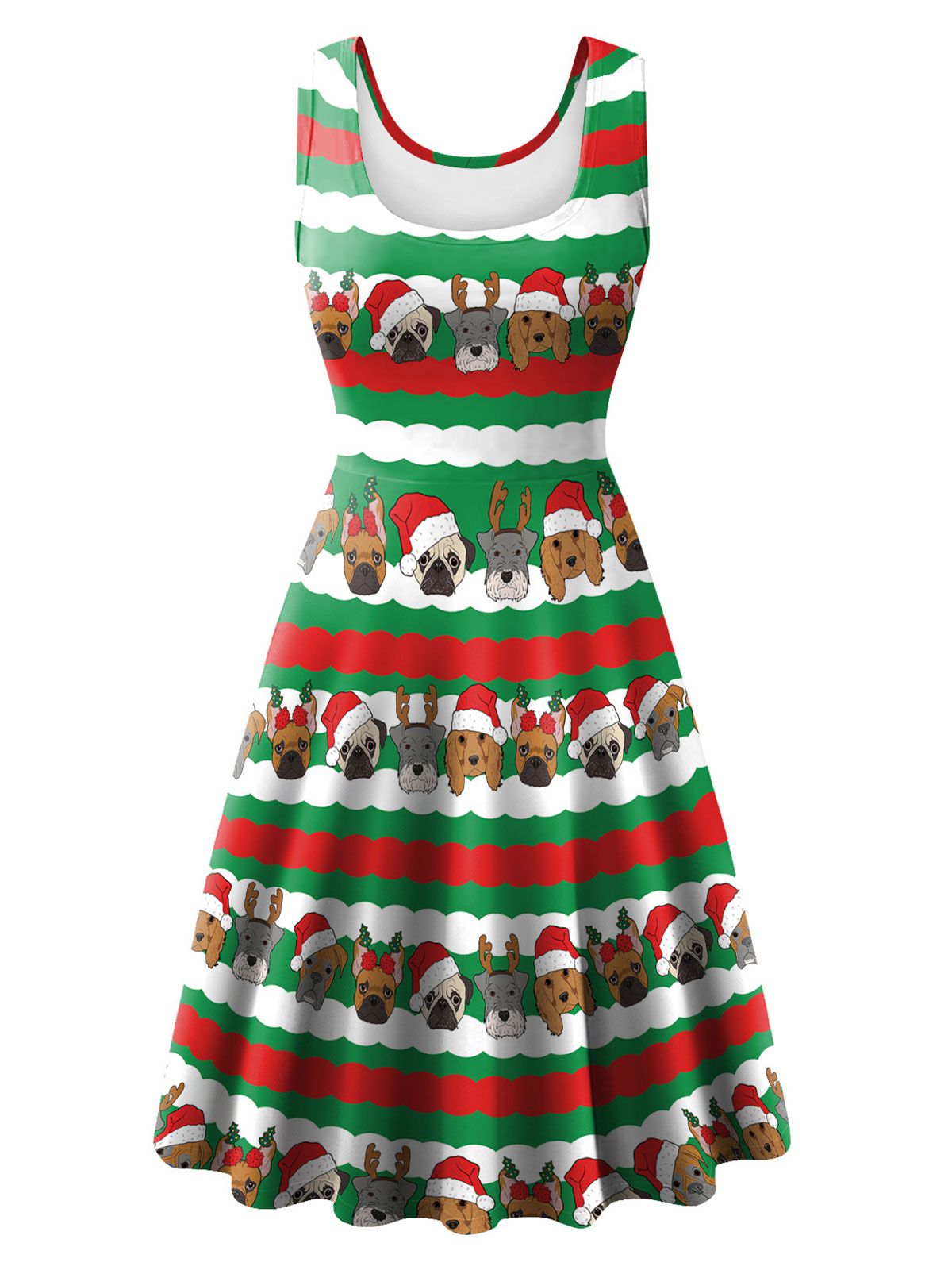 1950s Christmas Print Knitted Sleeveless Dress Bright Green / S, 1 of 6
