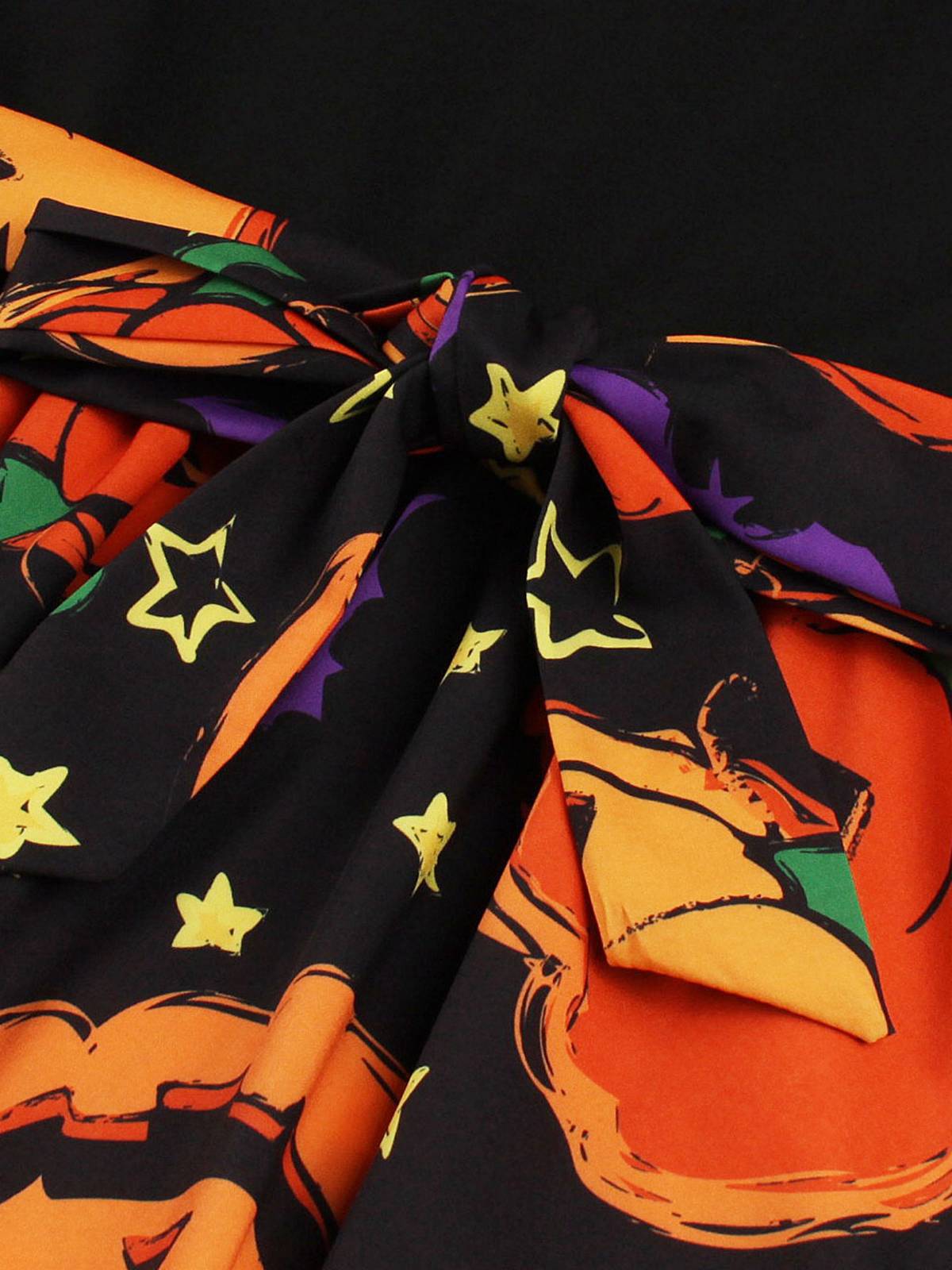 Halloween Patchwork Belt Swing Dress Stars & Pumpkin, 9 of 10