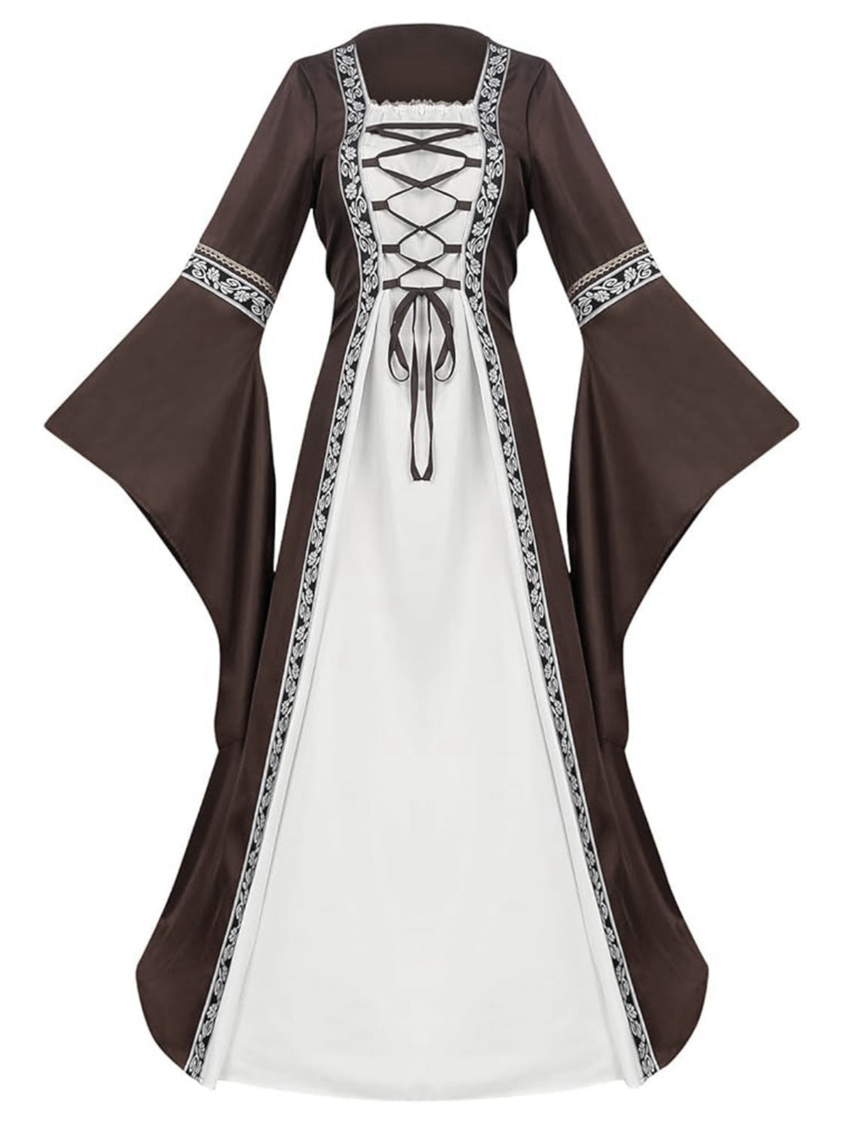 [Pre-Sale] Khaki 1930s Halloween Medieval Bell Sleeve Floral Dress Khaki / S, 1 of 2