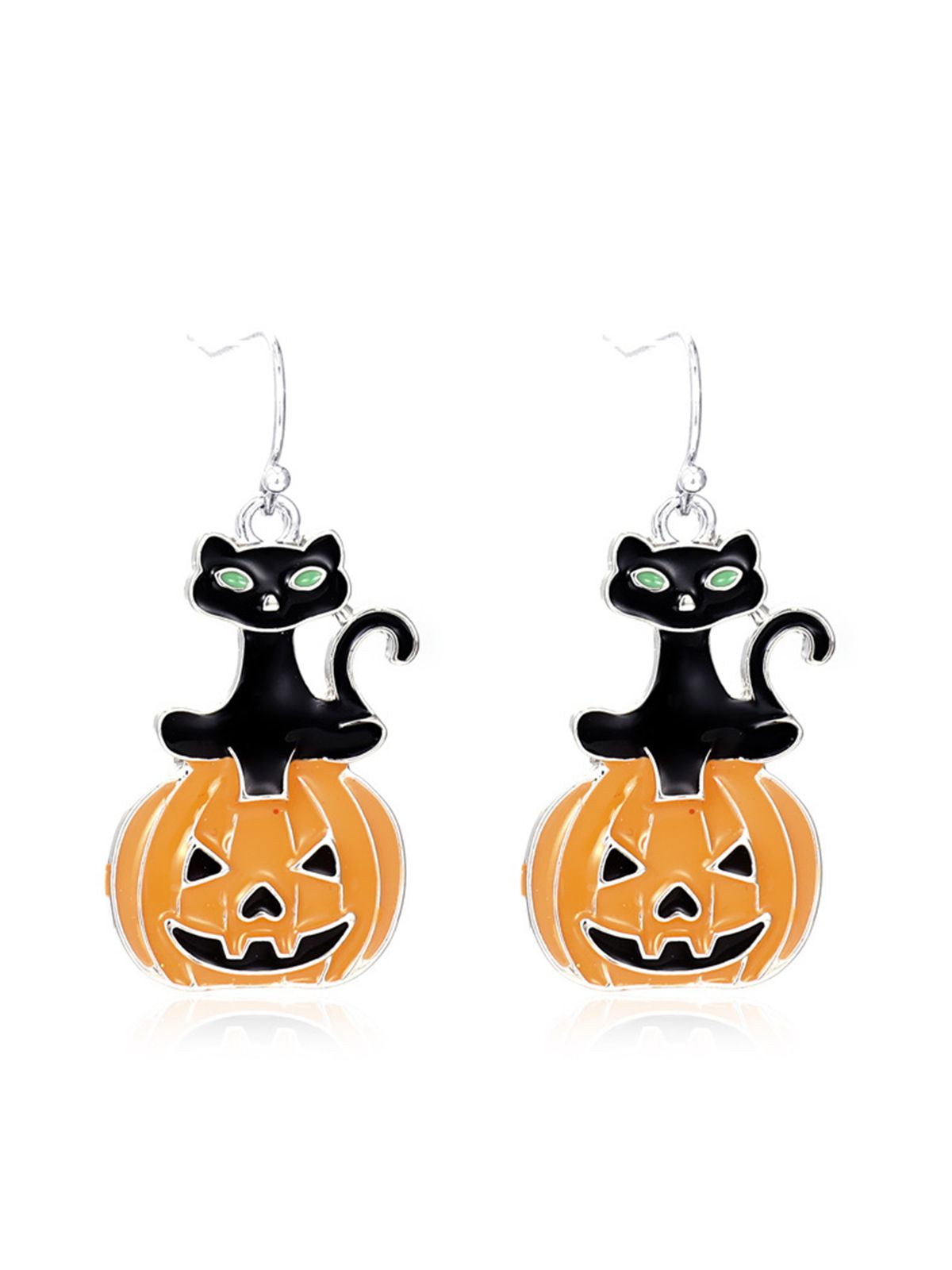 Spooky Halloween Cat And Pumpkin Earrings , 1 of 2