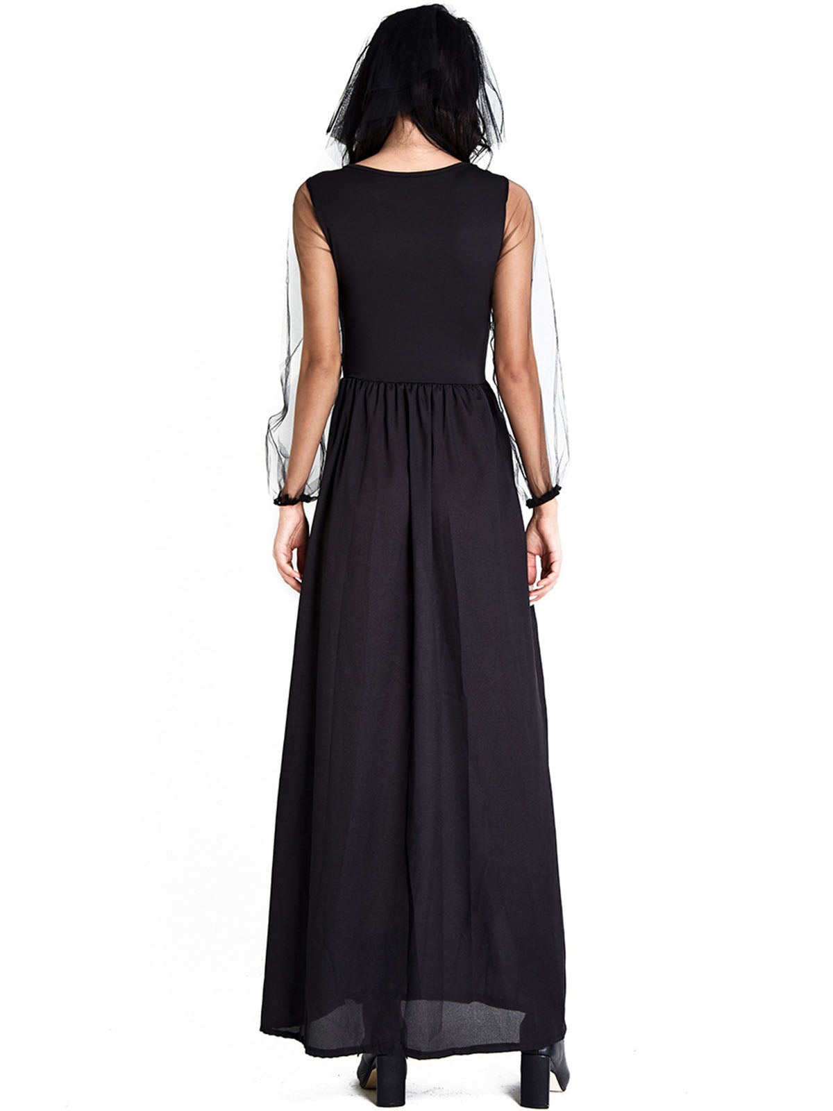 Black Halloween Skeleton Ruffles Dress With Veil , 10 of 11