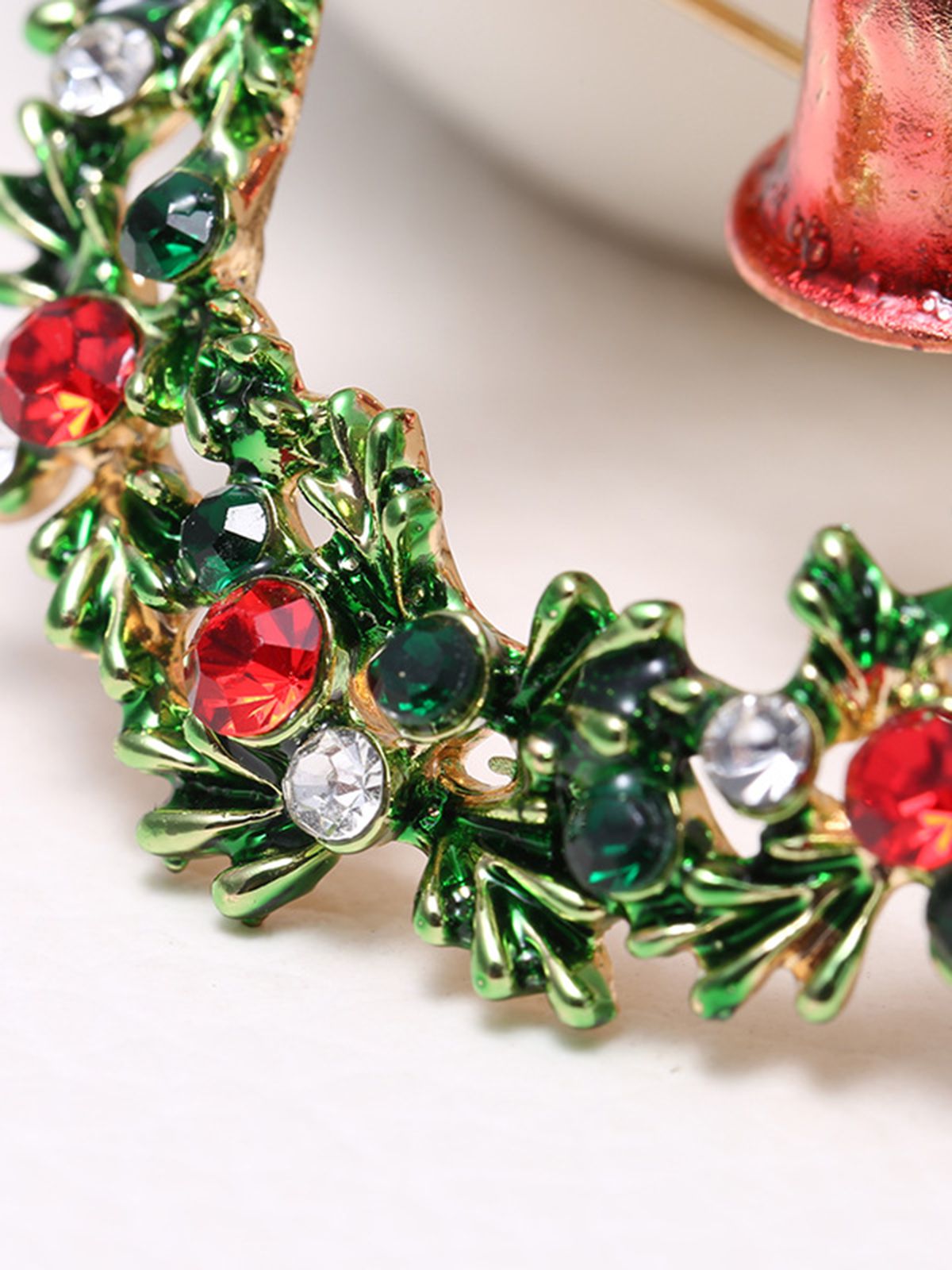 Christmas Wreath Rhinestone Brooch , 2 of 3