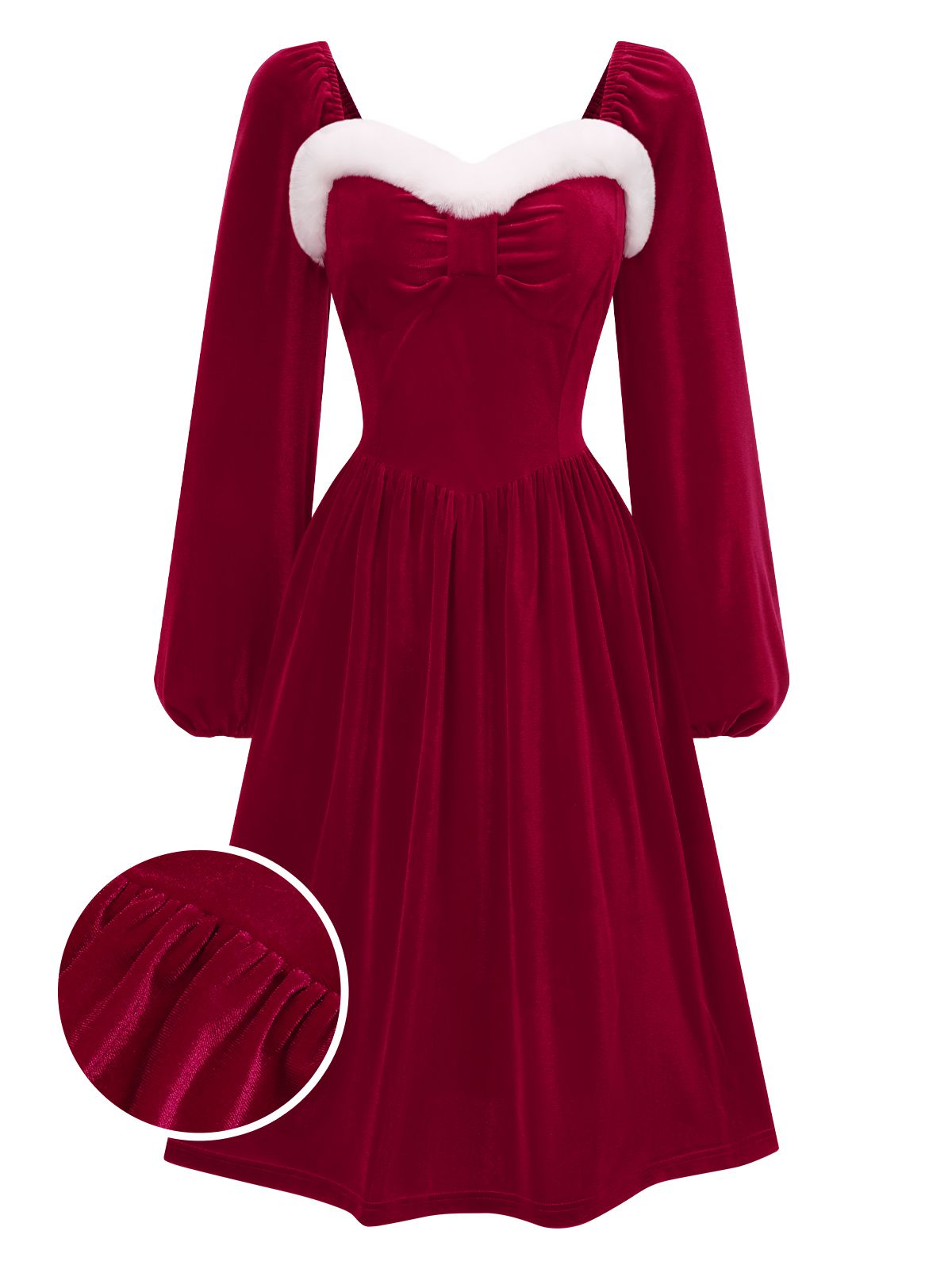 Wine Red Christmas Fur Collar Solid Dress, 1 of 4