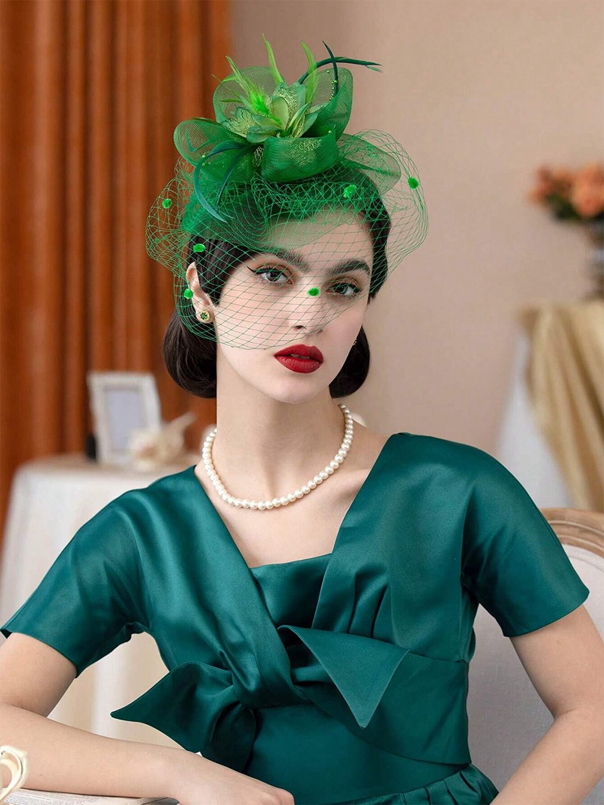 Floral Feather Fascinator Hat With Veil , 4 of 6