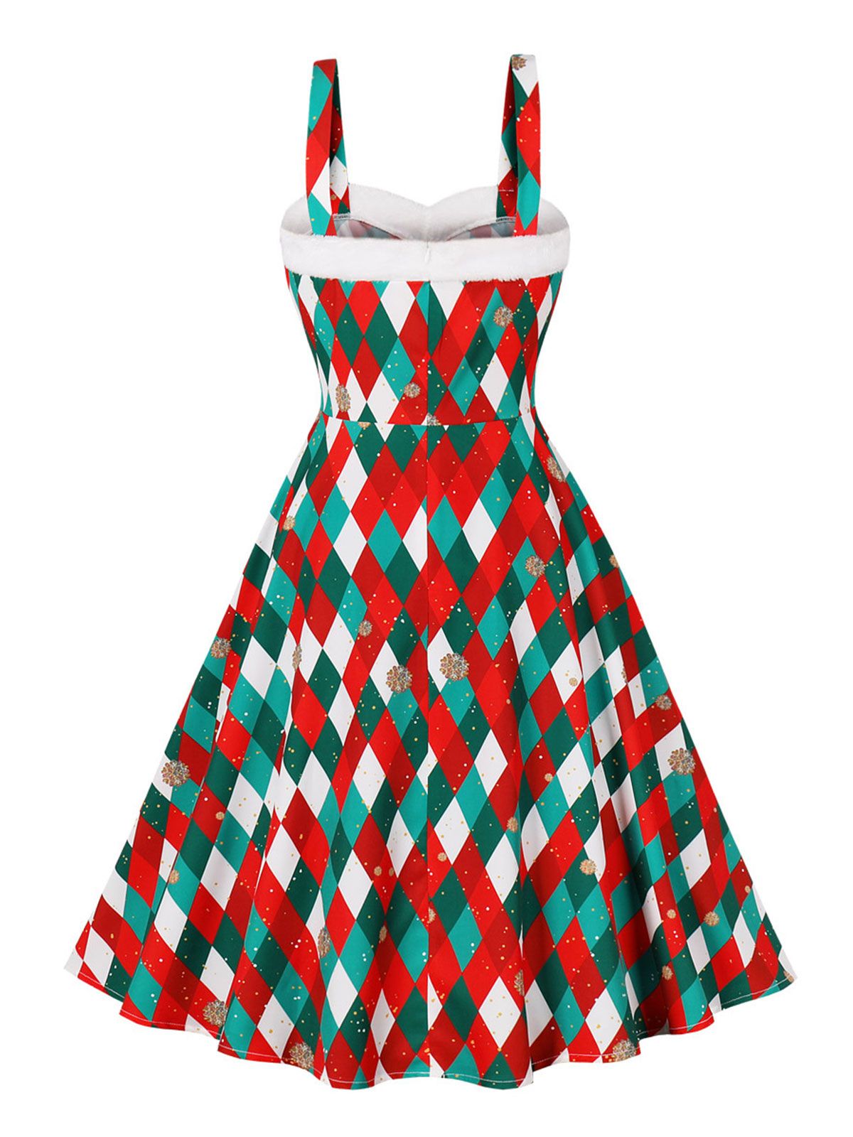 Christmas Plaid Suspender Fur Collar Dress Multicolor / S, 2 of 8