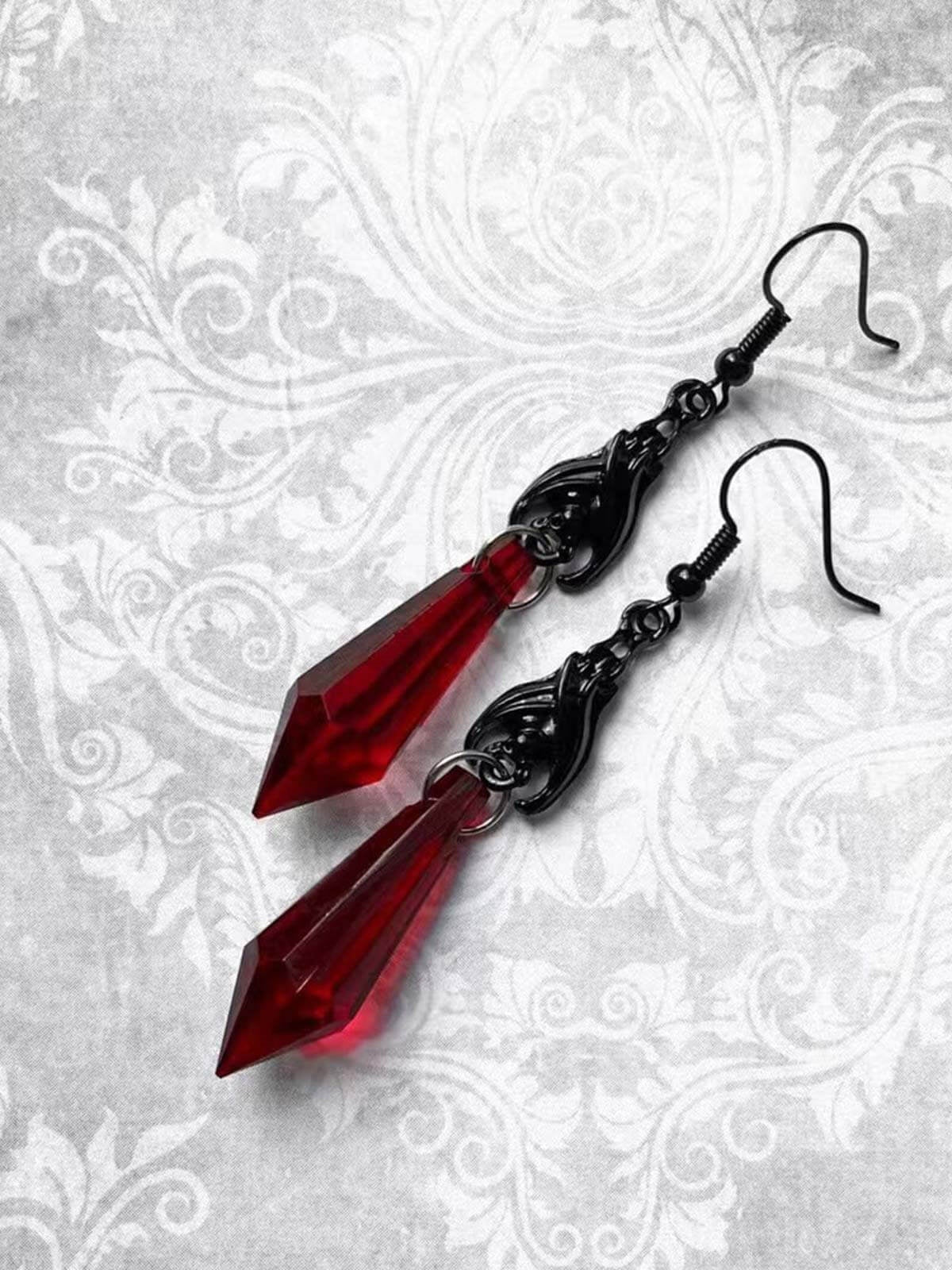 Retro Halloween Gothic Dangle Earrings Red, 2 of 3