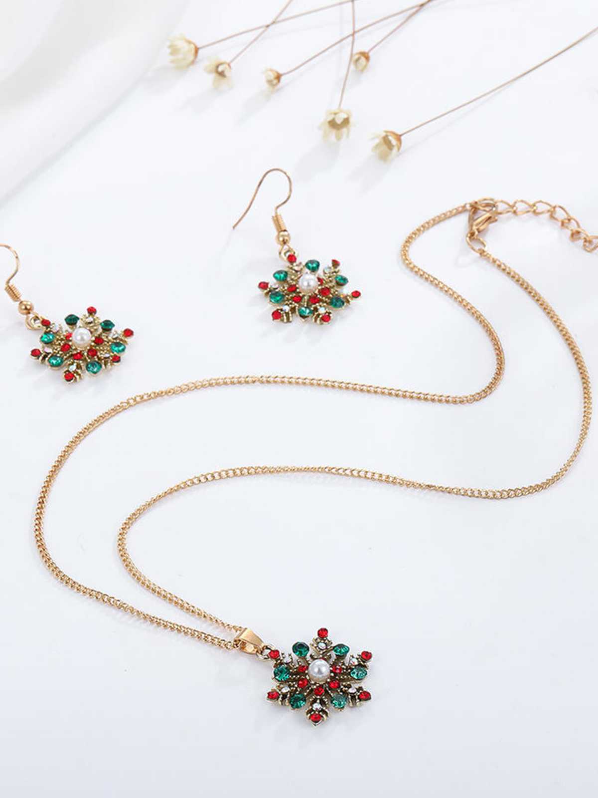 Christmas Alloy Diamond Snowflake Necklace Earring Set Multicolor, 2 of 5